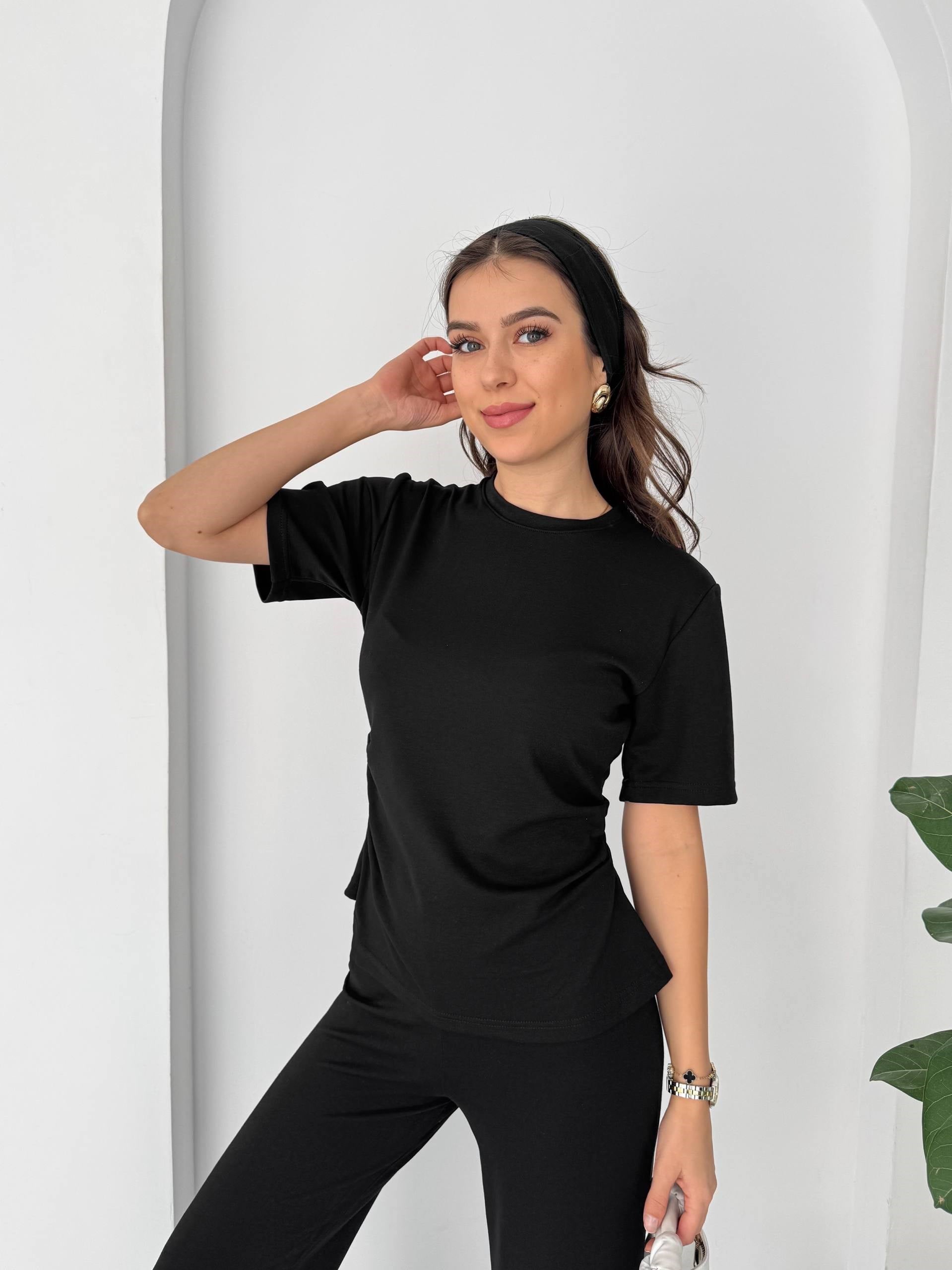 MODAL KUMAŞ YIRTMAÇ DETAY SİYAH TAKIM