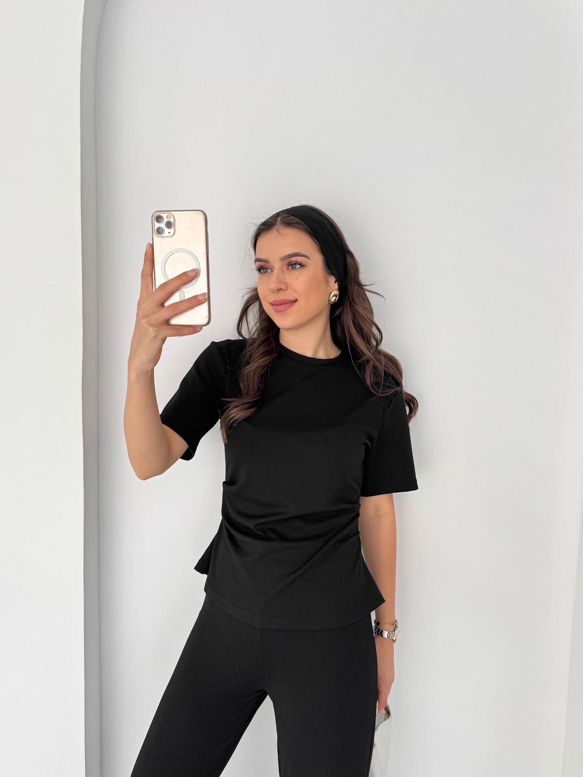 MODAL KUMAŞ YIRTMAÇ DETAY SİYAH TAKIM