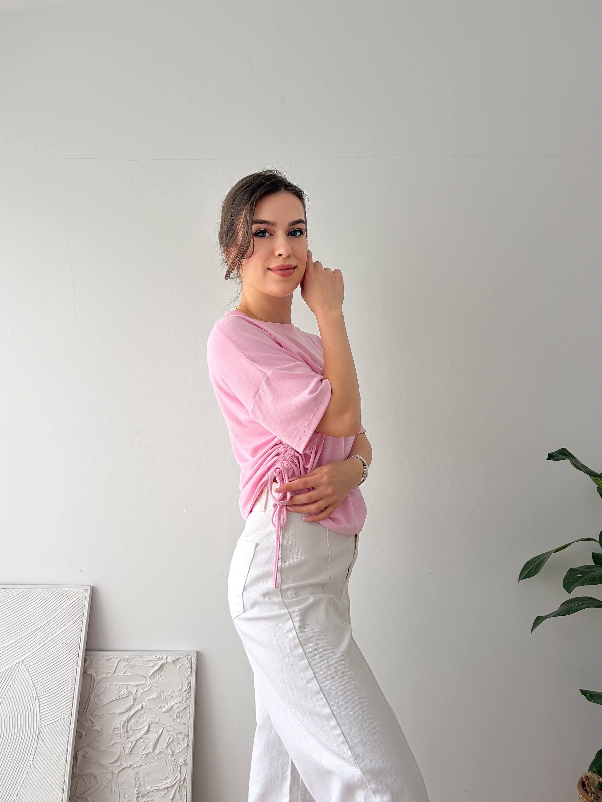 ÖN DÜĞME DETAY PEMBE BLUZ