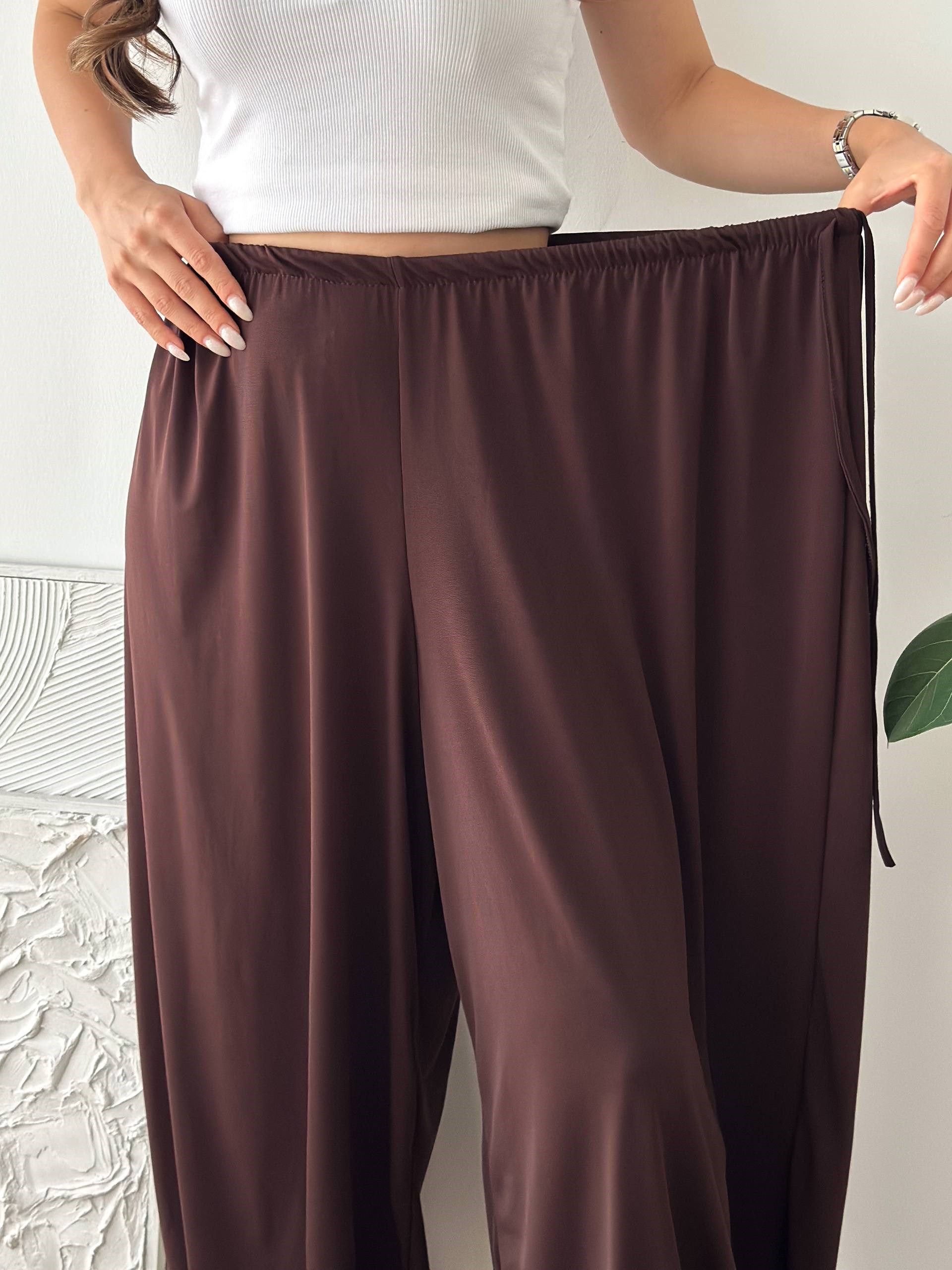 PAÇA LASTİK KAHVERENGİ ŞALVAR PANTALON