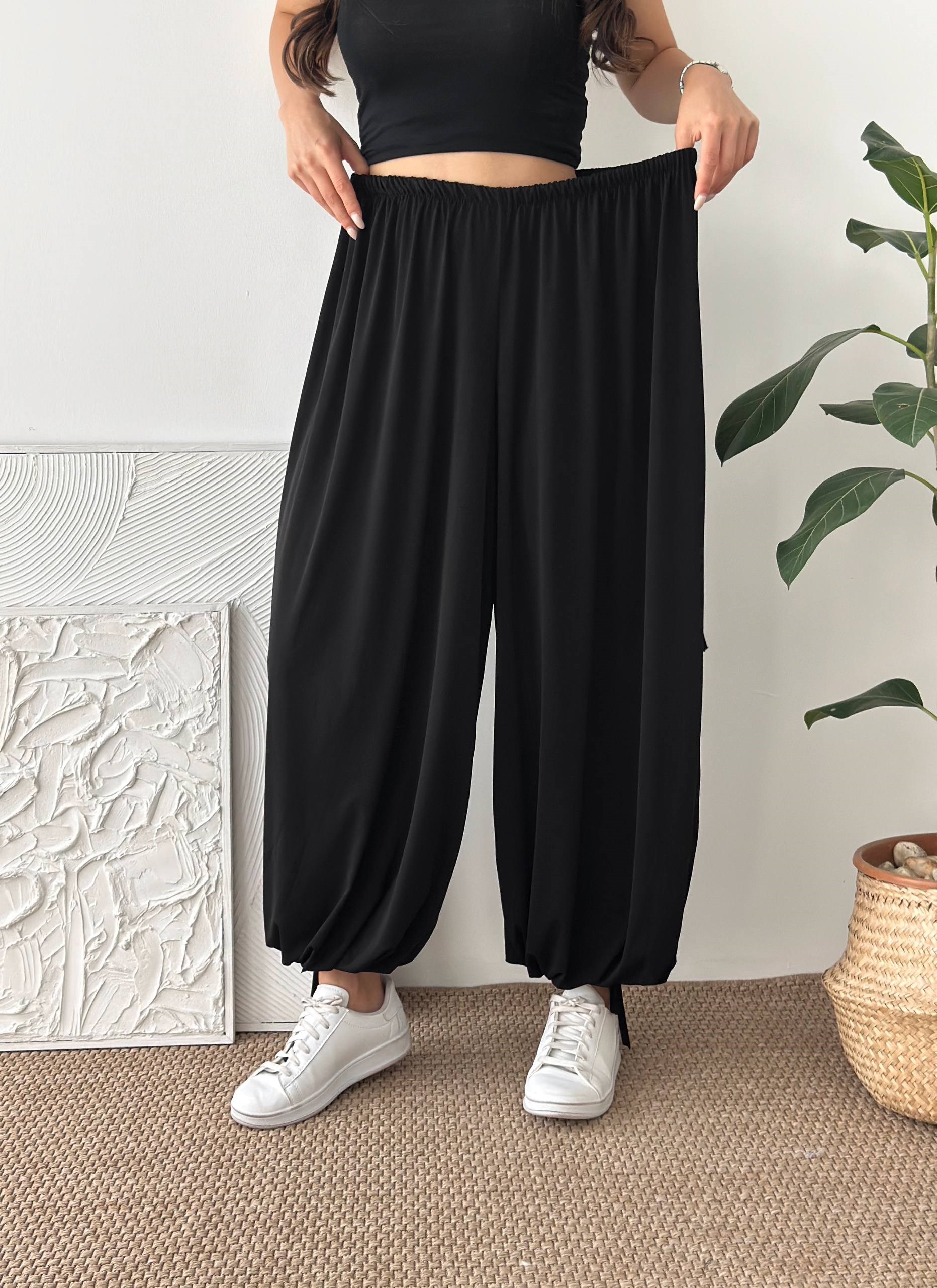 PAÇA LASTİK SİYAH ŞALVAR PANTALON