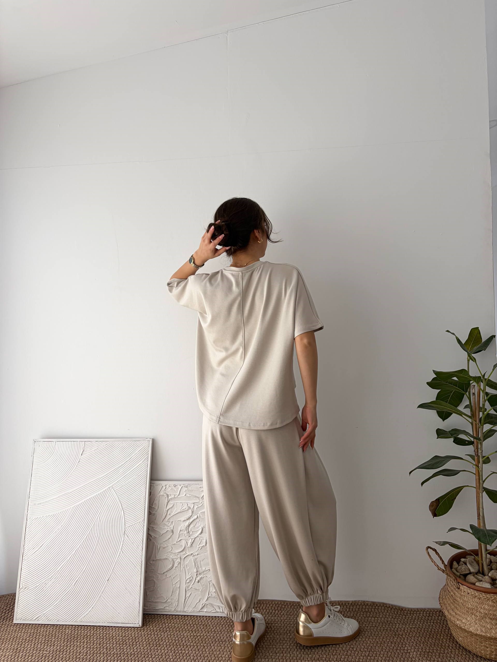 PİLELİ JOGGER KREM TAKIM