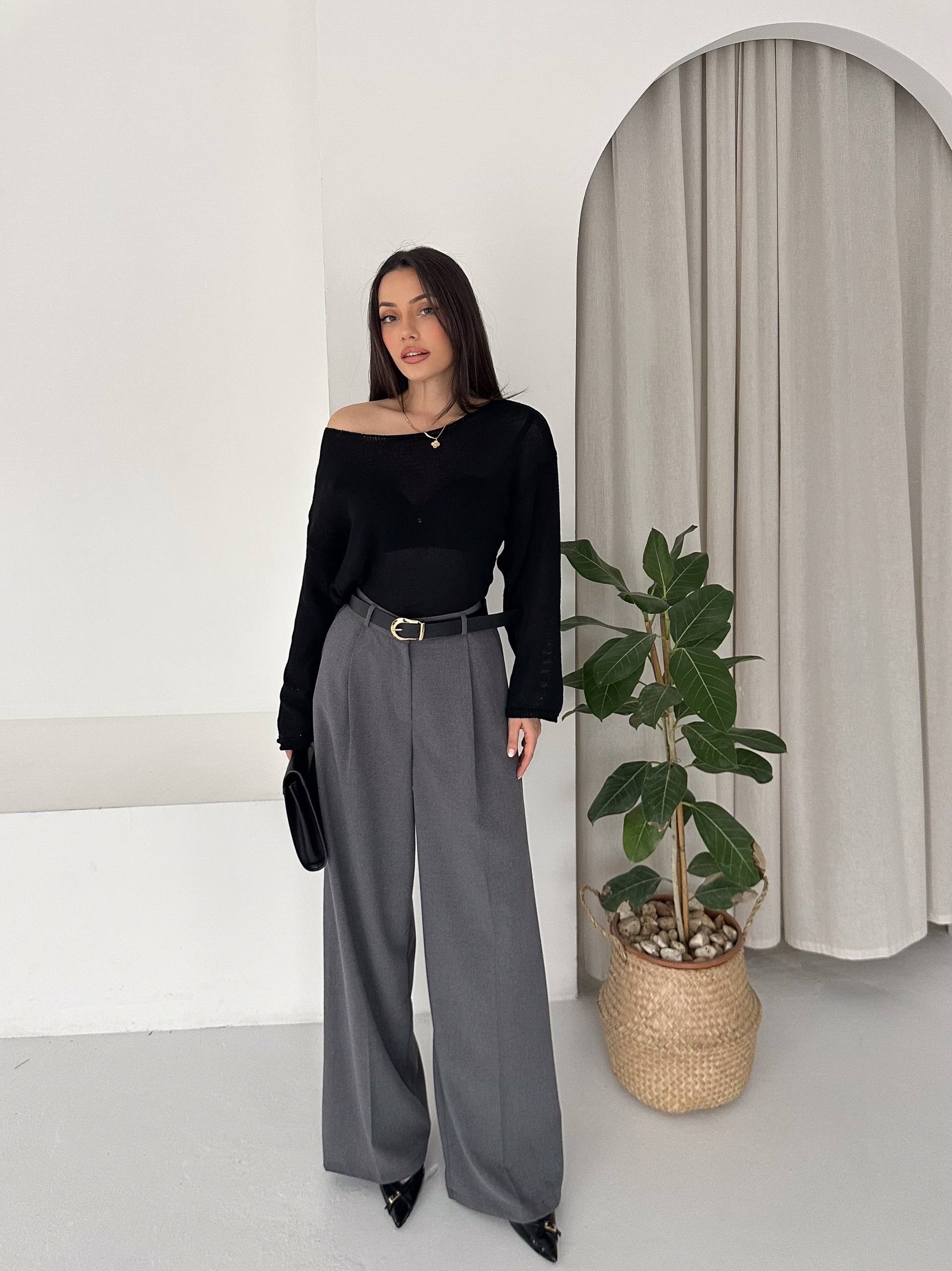 POLİVİSKON KEMERLİ GRİ PANTALON