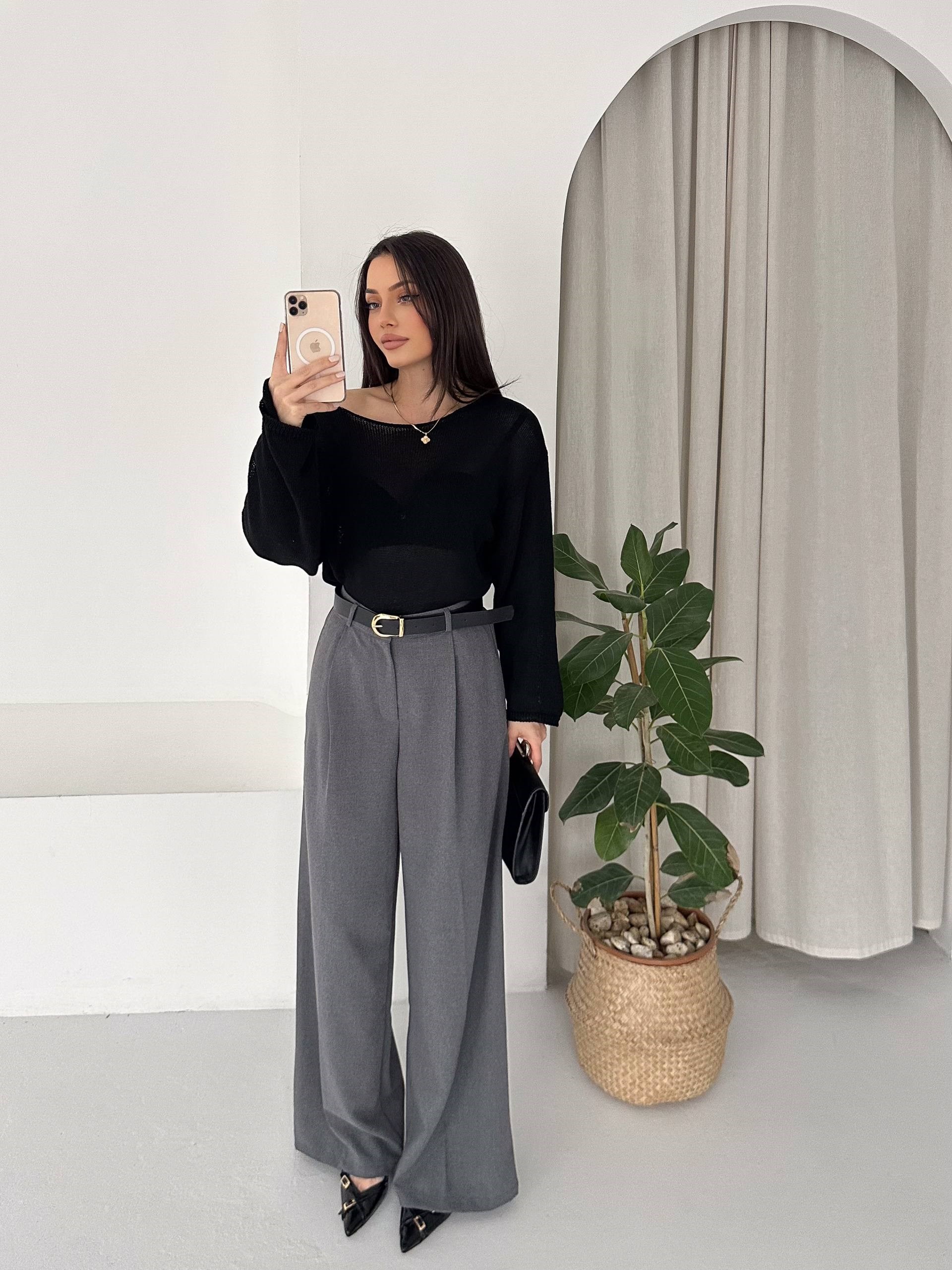 POLİVİSKON KEMERLİ GRİ PANTALON