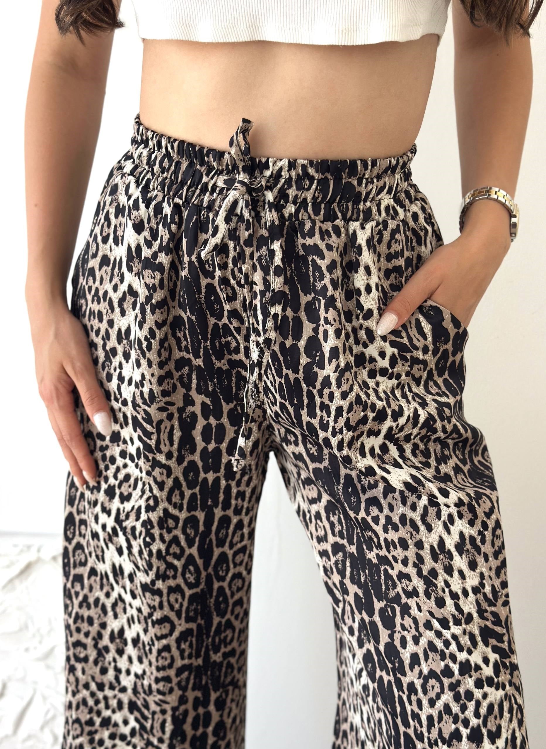SATEN KUMAŞ LEOPAR DESEN PANTALON