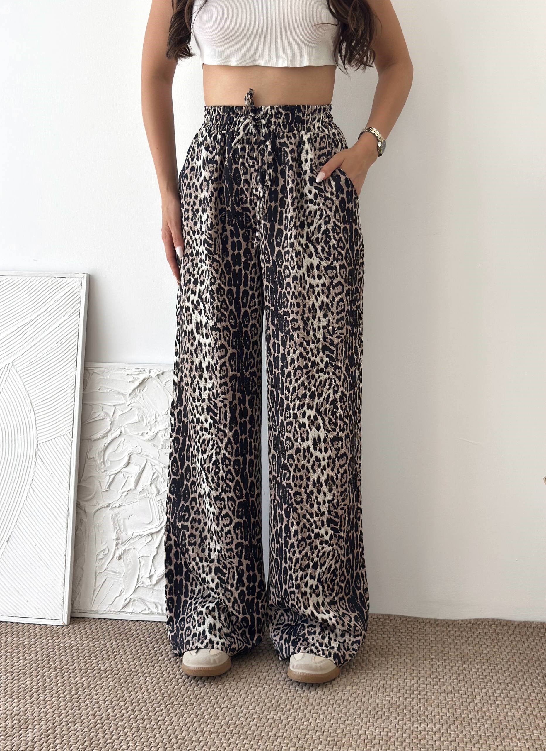 SATEN KUMAŞ LEOPAR DESEN PANTALON