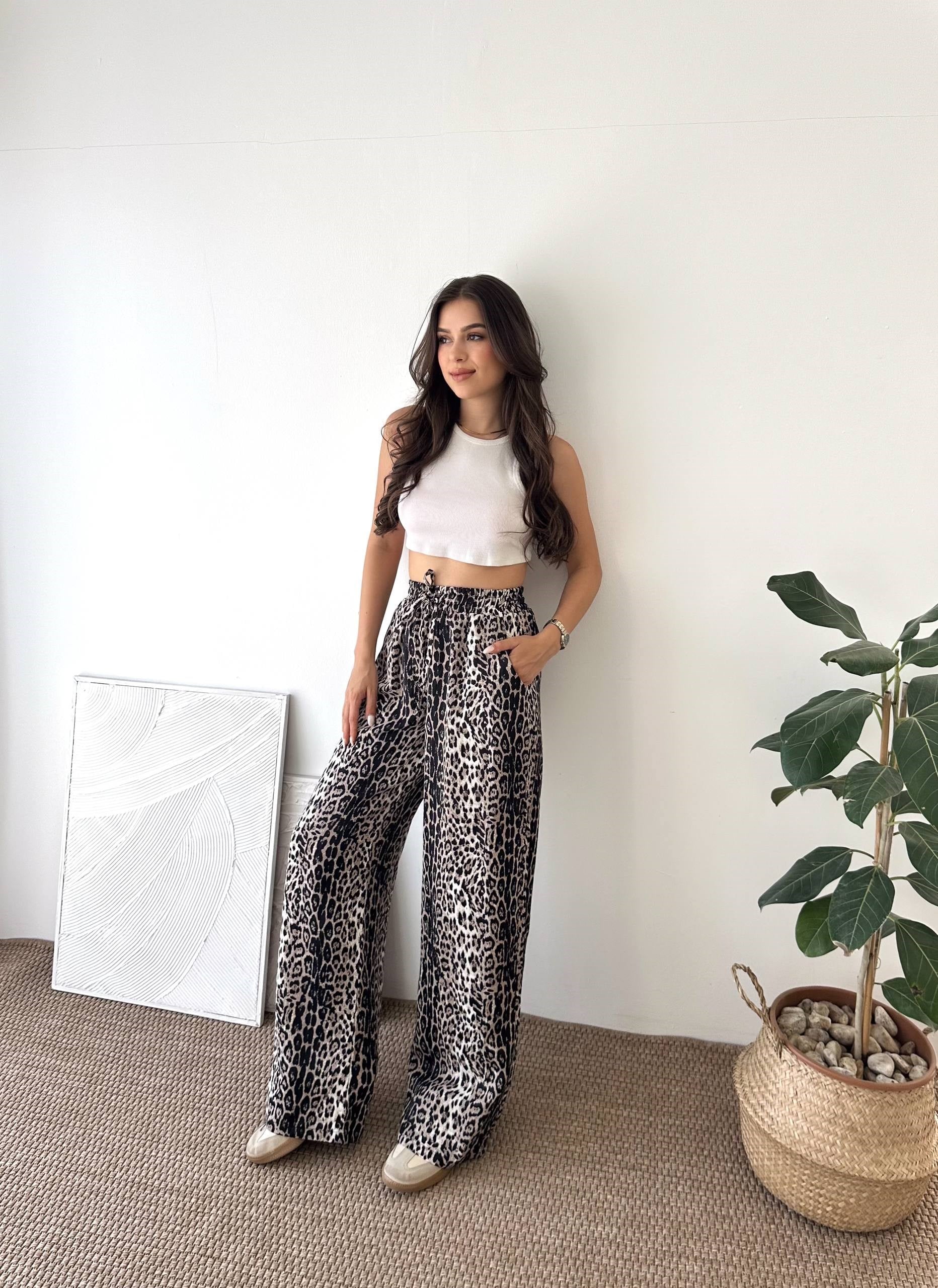 SATEN KUMAŞ LEOPAR DESEN PANTALON