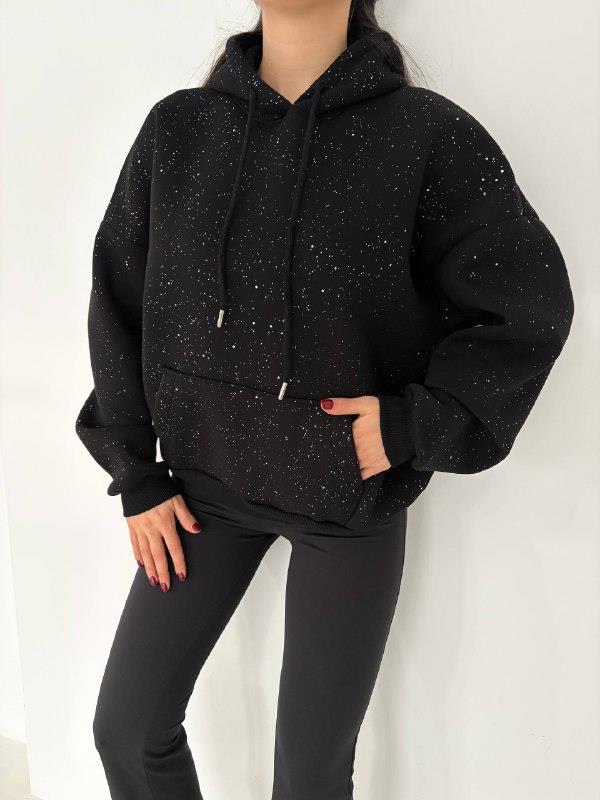 SİMLİ SİYAH KALIN KUMAŞ SWEAT