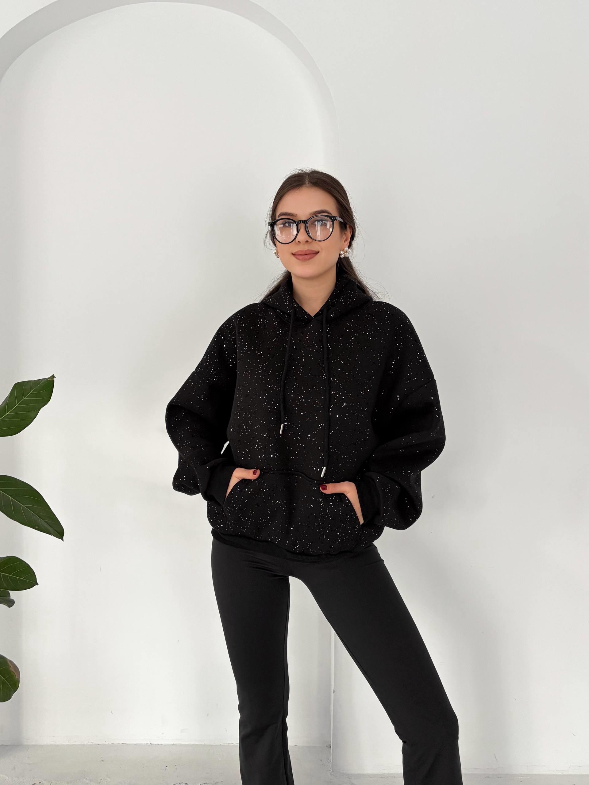 SİMLİ SİYAH KALIN KUMAŞ SWEAT