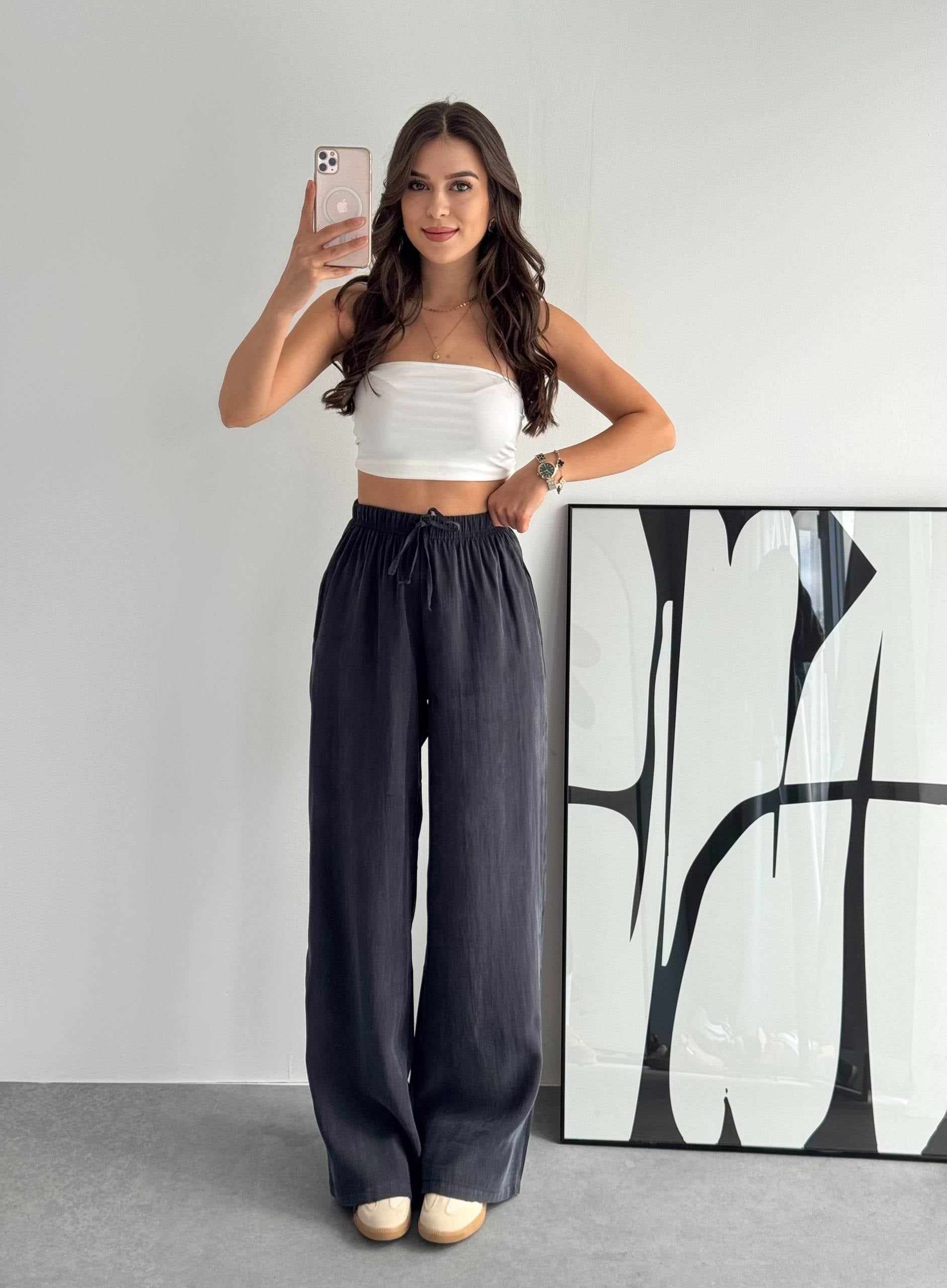SOFT DOKULU GRİ KUMAŞ PANTALON