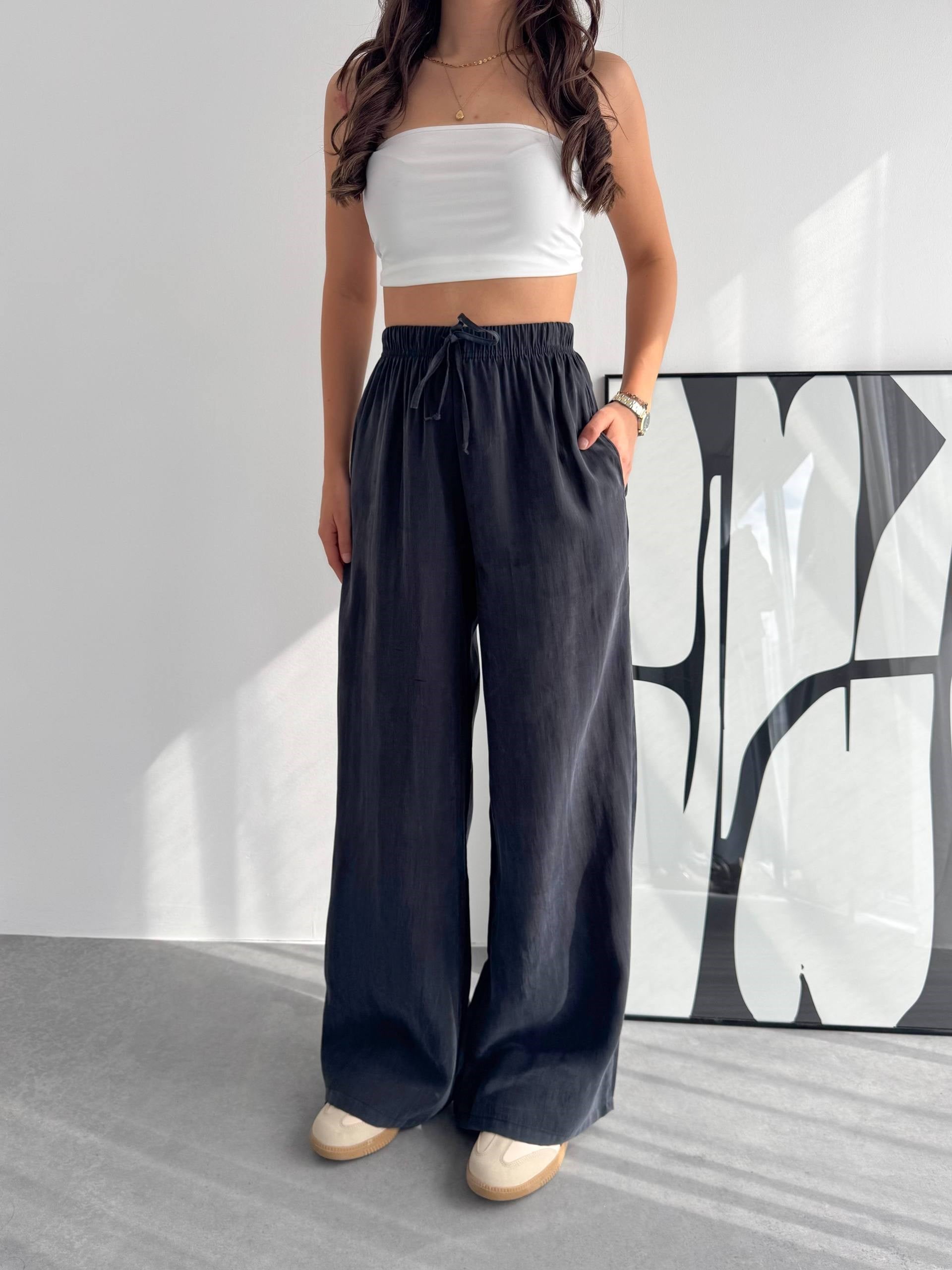 SOFT DOKULU GRİ KUMAŞ PANTALON