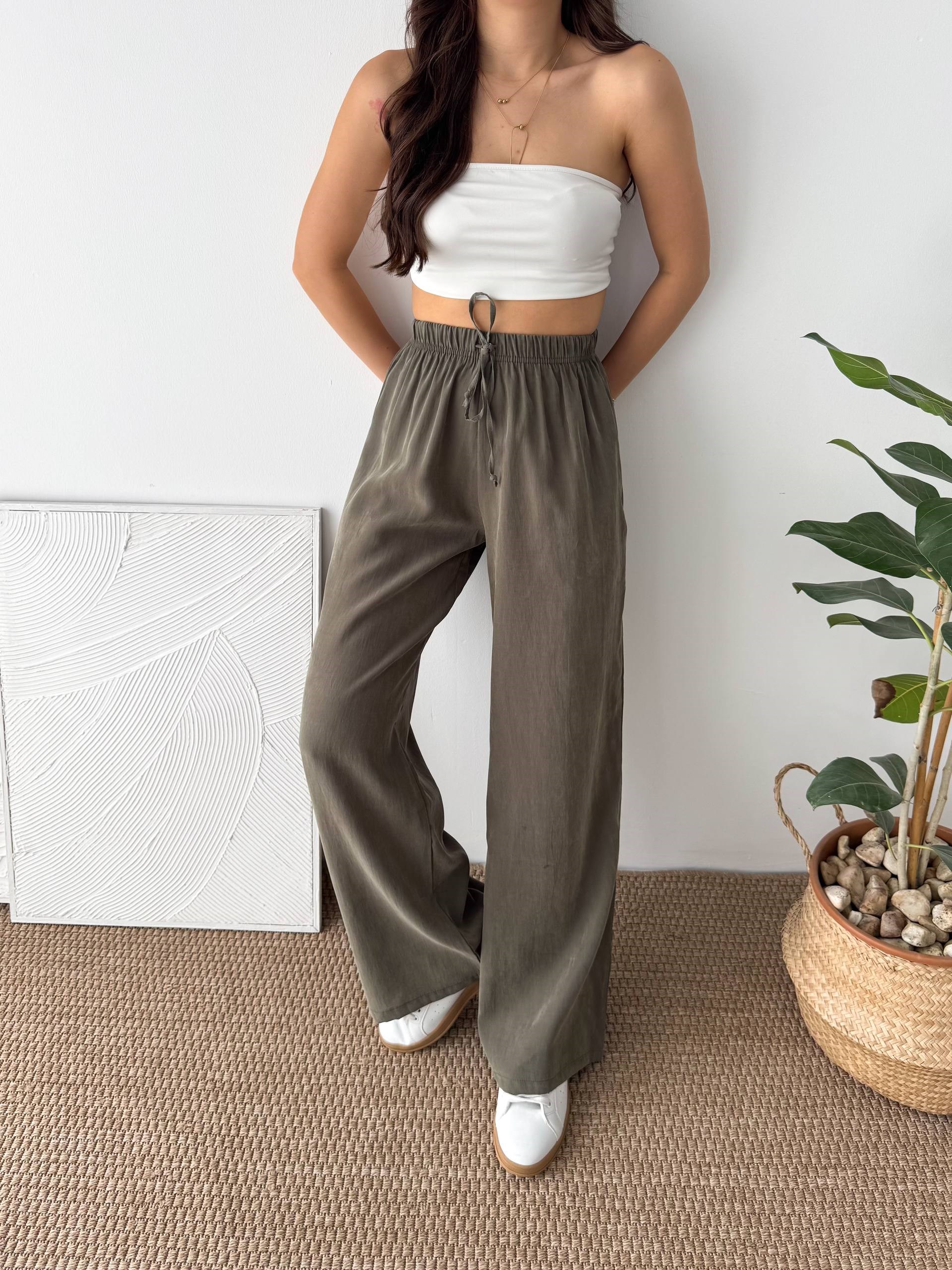 SOFT DOKULU HAKİ KUMAŞ PANTALON