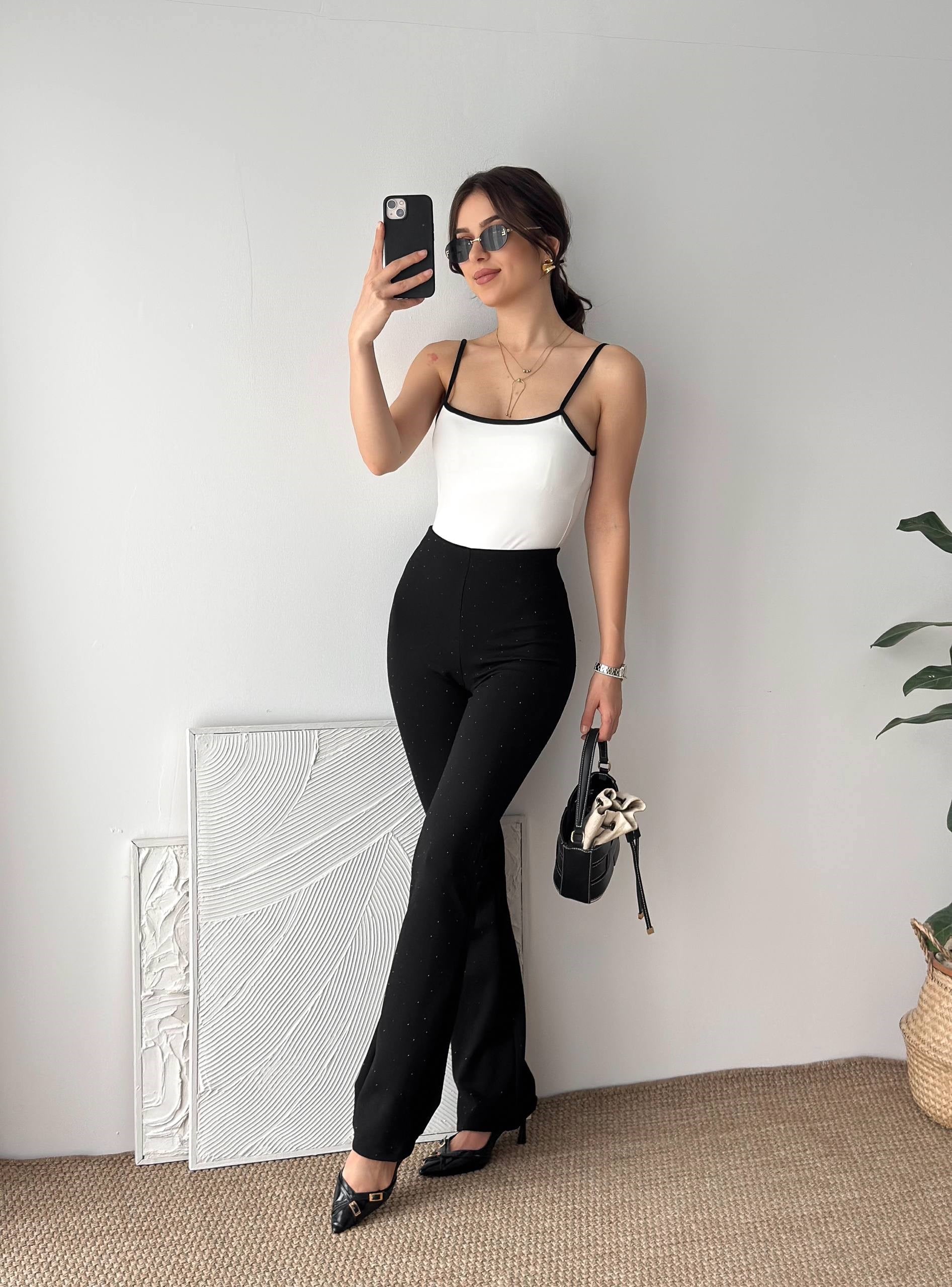 TAŞLI SİYAH TAYT PANTALON