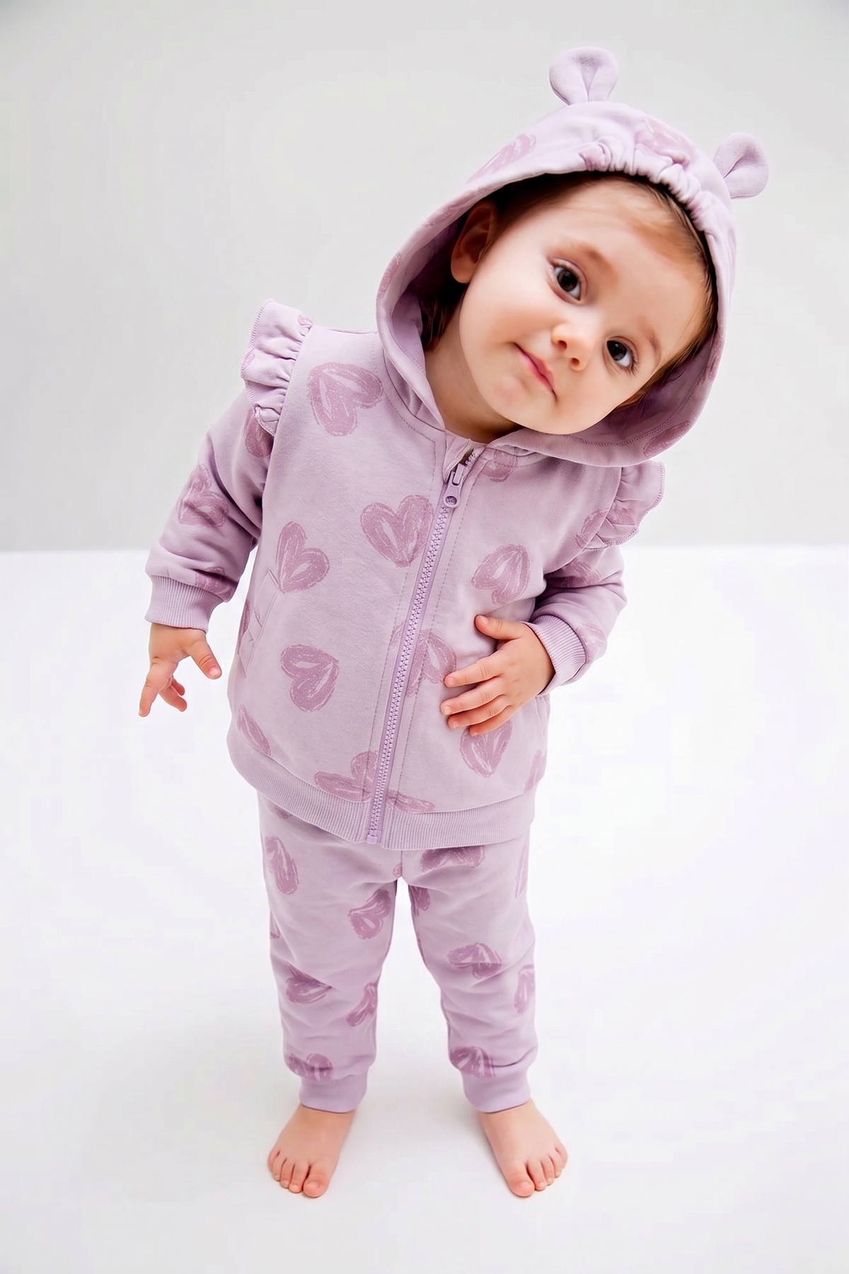 İKİ İP KAPŞONLU HIRKA 3LÜ TAKIM (CANDY BEAR) LİLA