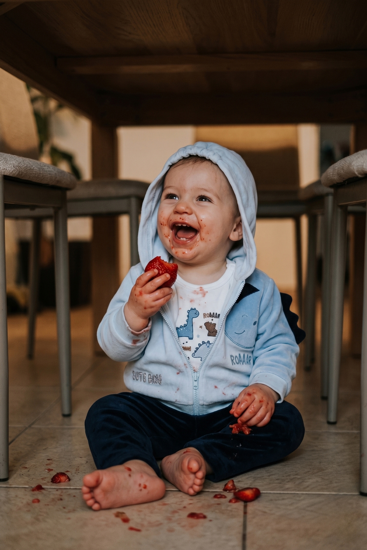 KADİFE KAPŞONLU HIRKA 3LÜ TAKIM (CUTE DINO) MAVİ