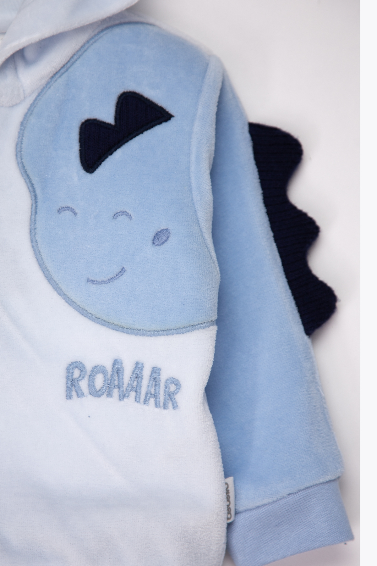 KADİFE KAPŞONLU HIRKA 3LÜ TAKIM (CUTE DINO) MAVİ