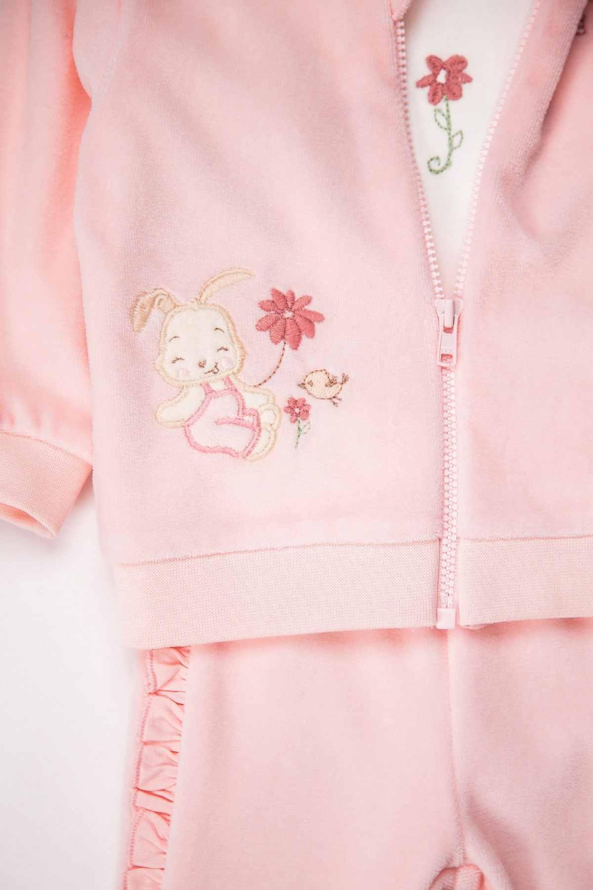 KADİFE KAPŞONLU HIRKA 3LÜ TAKIM (HAPPY BUNNY) PEMBE