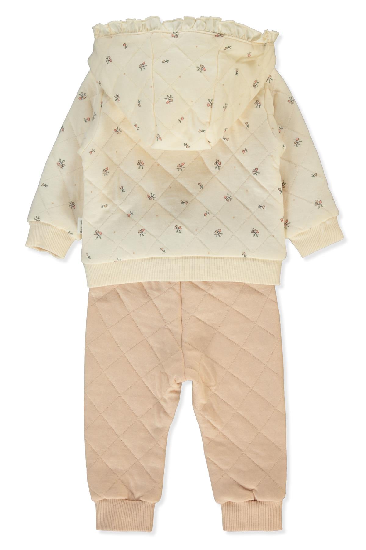 KAPİTONE KAPŞONLU HIRKA 3LÜ TAKIM (PETITE FLEURS) BEJ
