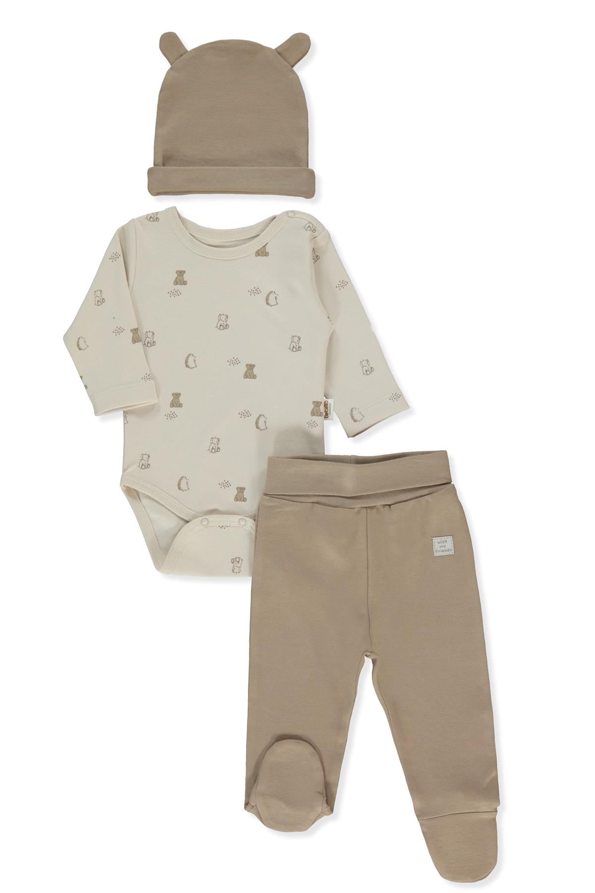 ORGANİK İNTERLOK BODY SET 3LÜ (ORGANIC FUN MOMENT) KAHVERENGİ