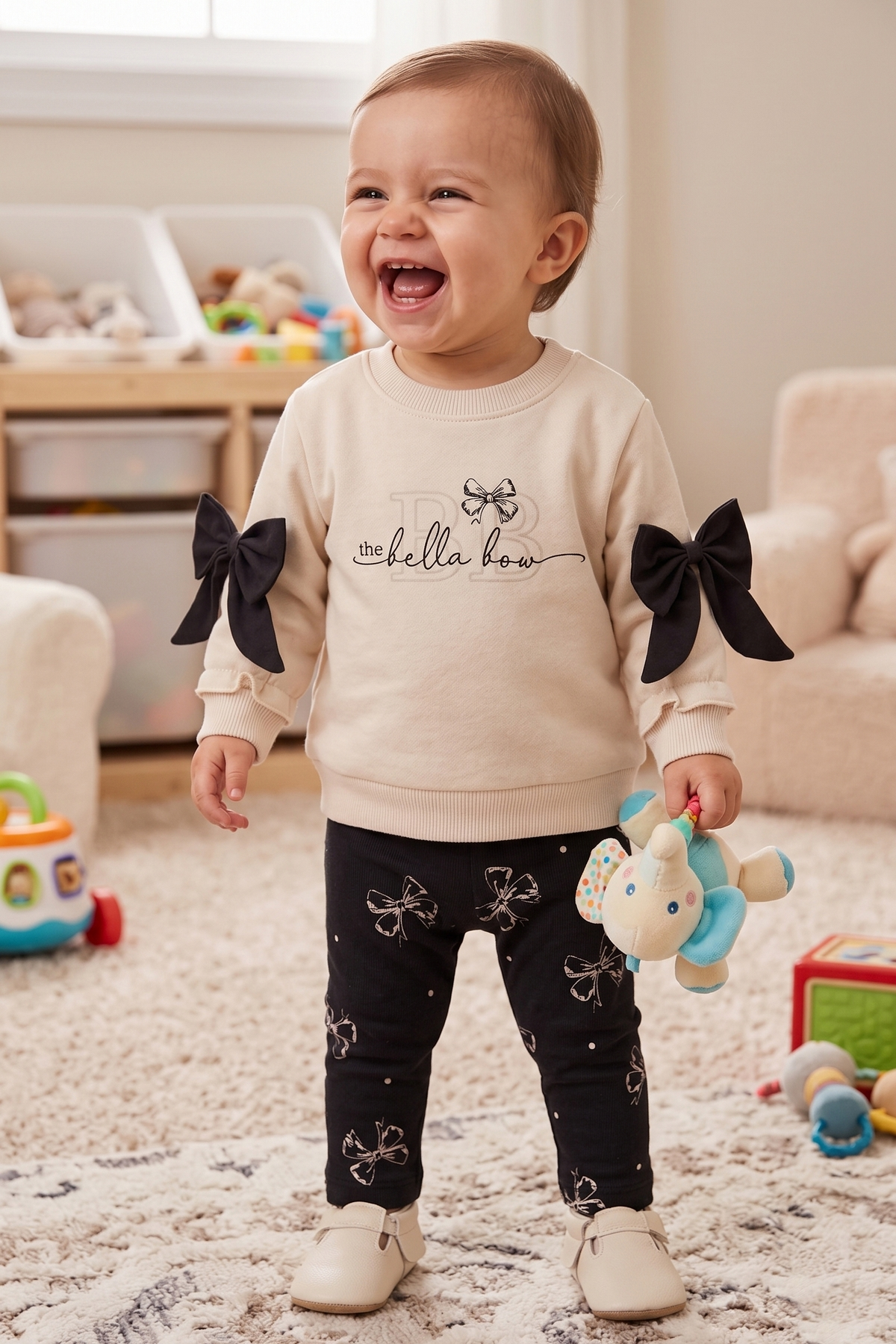 ÜÇ İP SWEAT 2Lİ TAKIM (BELLA BOW) BEJ