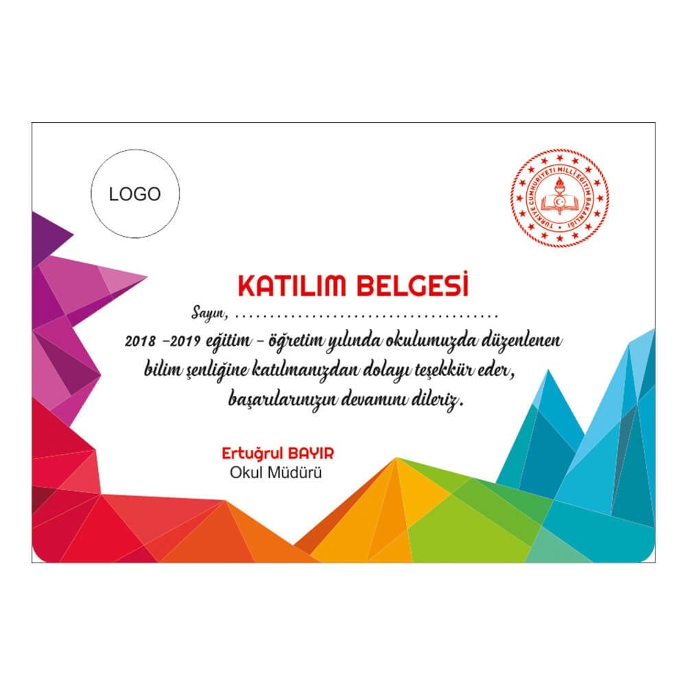 Bilim Fuarı Katılım Belgesi 2