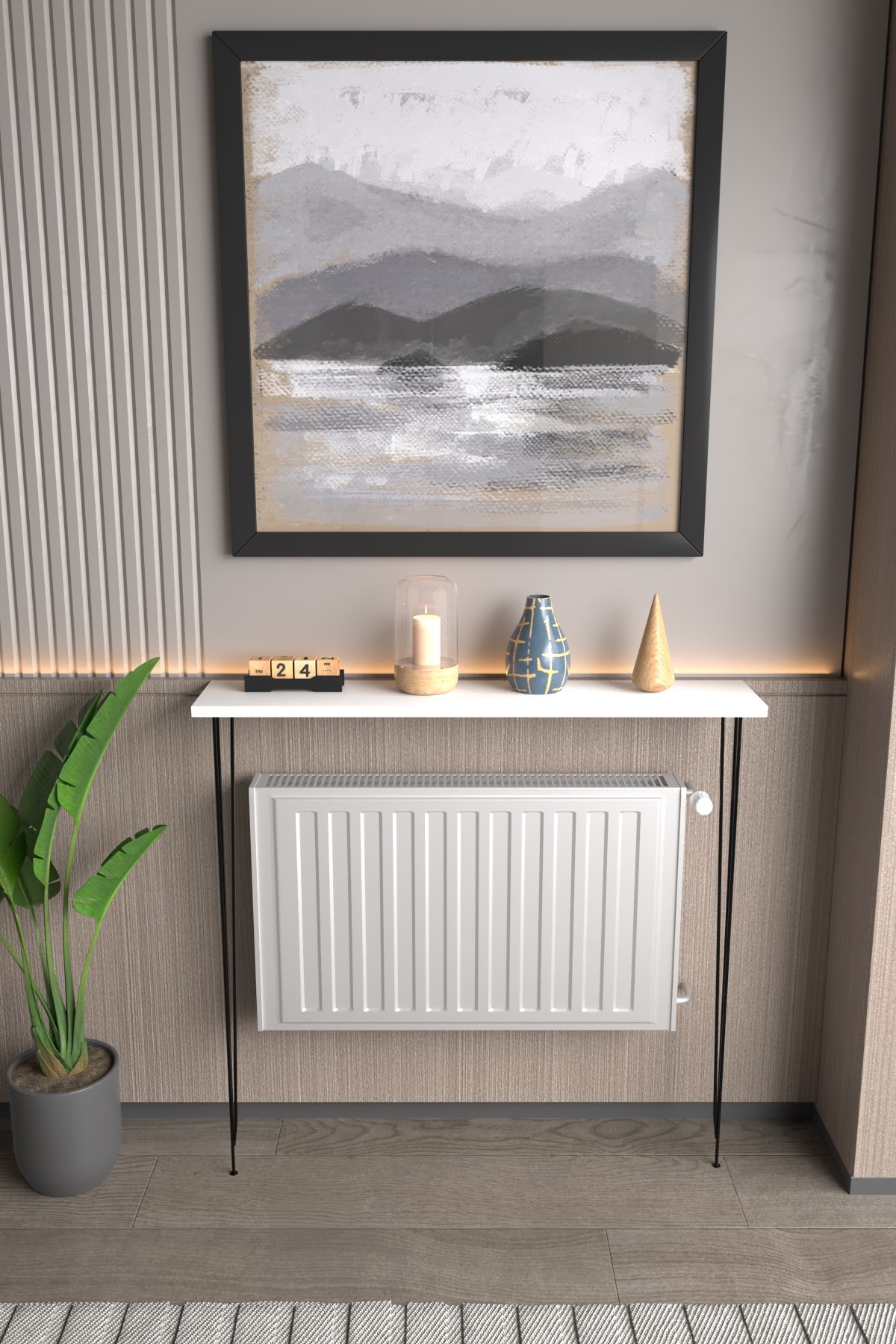Ayna / DresuarViolet Minimalist Metal Ayaklı Dar Dresuar Dekoratif Petek Üstü Dresuar 90 Cm