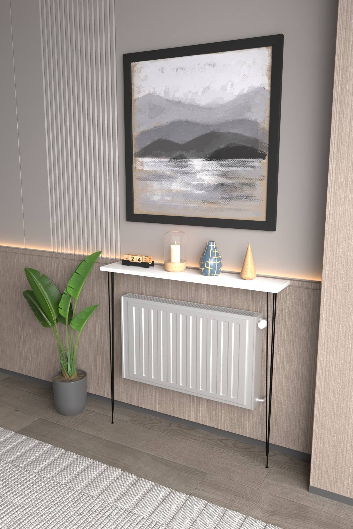 Ayna / DresuarViolet Minimalist Metal Ayaklı Dar Dresuar Dekoratif Petek Üstü Dresuar 90 Cm