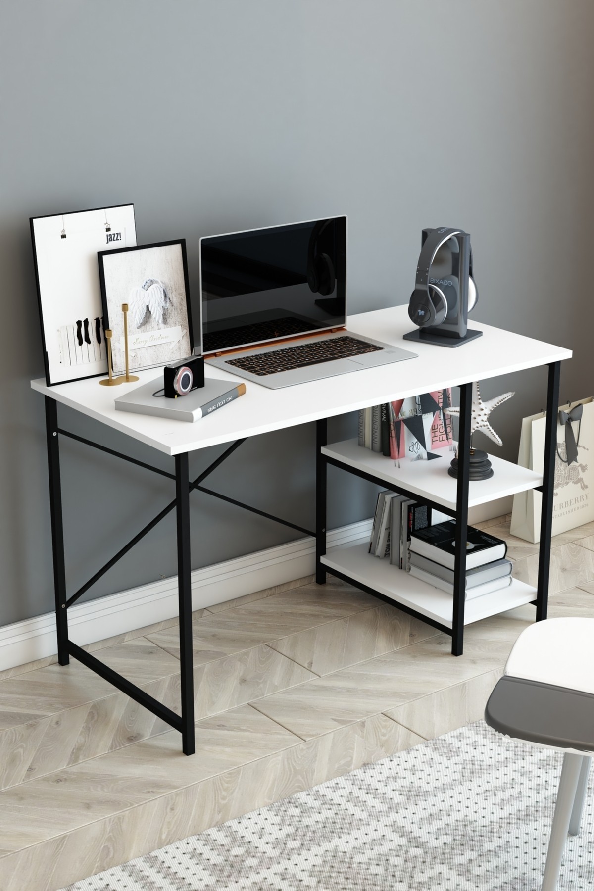Çalışma Masası2 Raflı Çalışma Masası 60x120 - Bilgisayar Ofis Ders Masası Beyaz