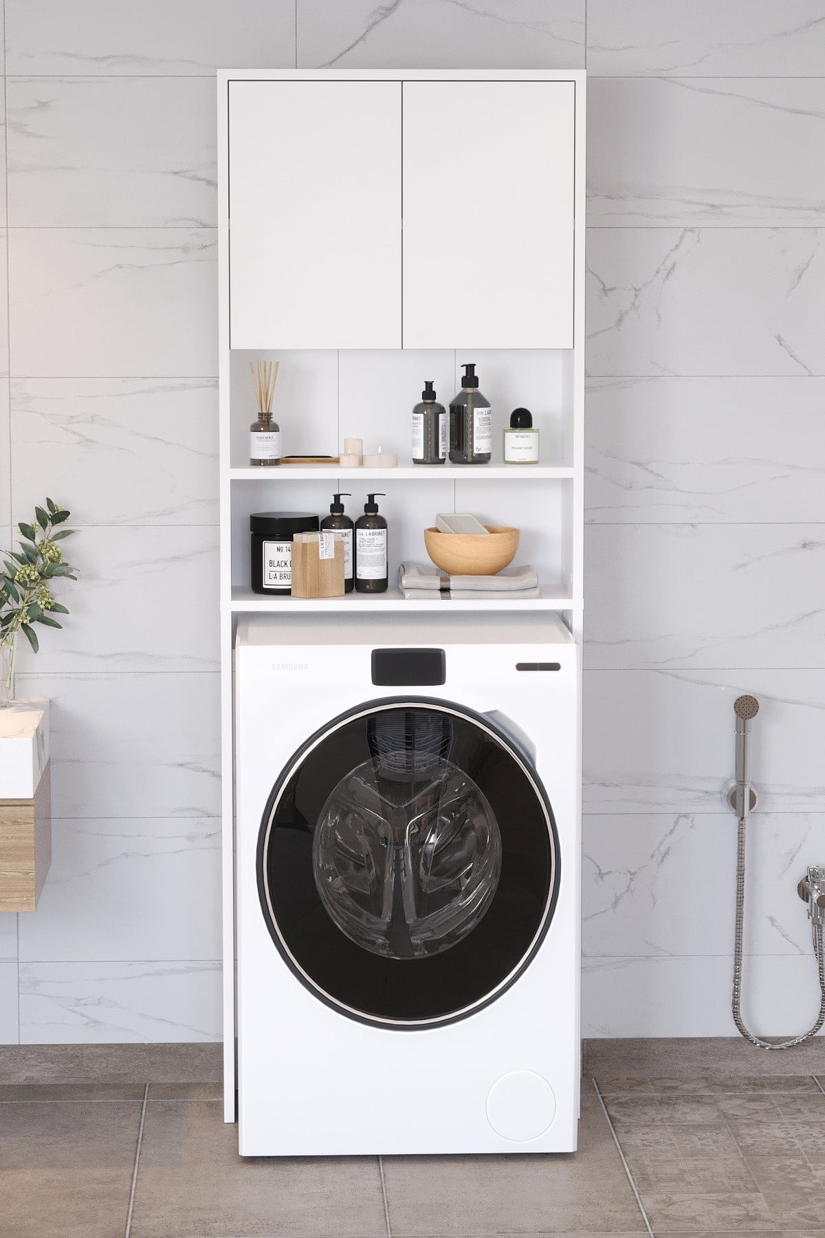 Çamaşır Makinesi DolabıPlato Çamaşır Makinesi Dolabı 4 Raflı 2 Kapaklı Çamaşır Makinesi Dolabı Banyo Dolabı