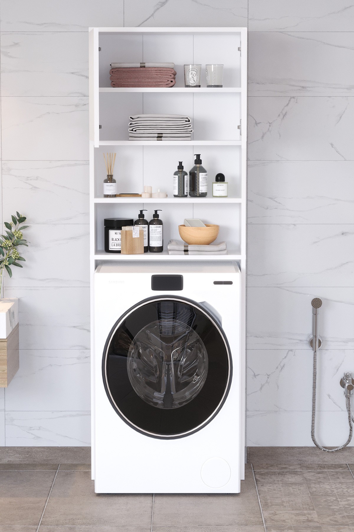 Çamaşır Makinesi DolabıPlato Çamaşır Makinesi Dolabı 4 Raflı 2 Kapaklı Çamaşır Makinesi Dolabı Banyo Dolabı