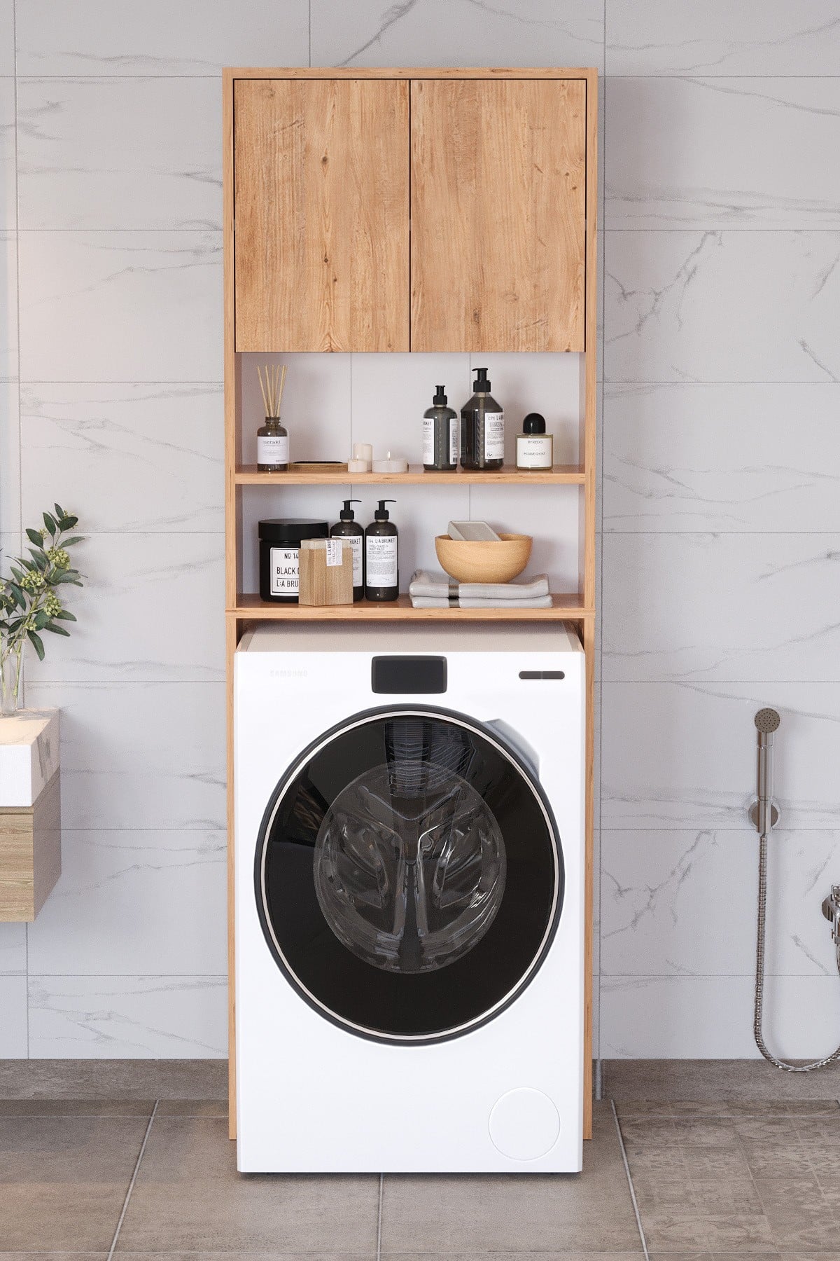 Çamaşır Makinesi DolabıPlato Çamaşır Makinesi Dolabı 4 Raflı 2 Kapaklı Çamaşır Makinesi Dolabı Banyo Dolabı