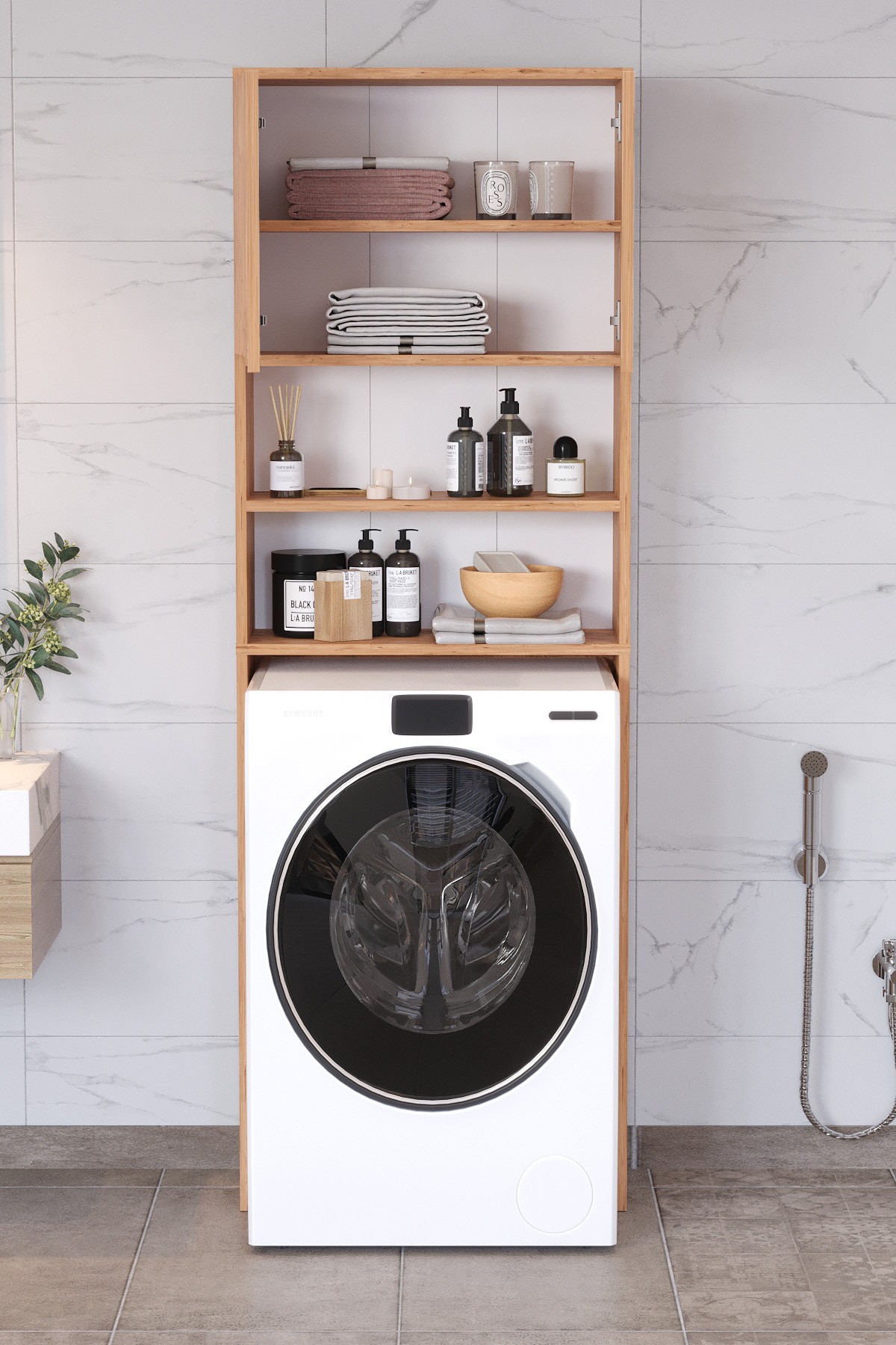 Çamaşır Makinesi DolabıPlato Çamaşır Makinesi Dolabı 4 Raflı 2 Kapaklı Çamaşır Makinesi Dolabı Banyo Dolabı
