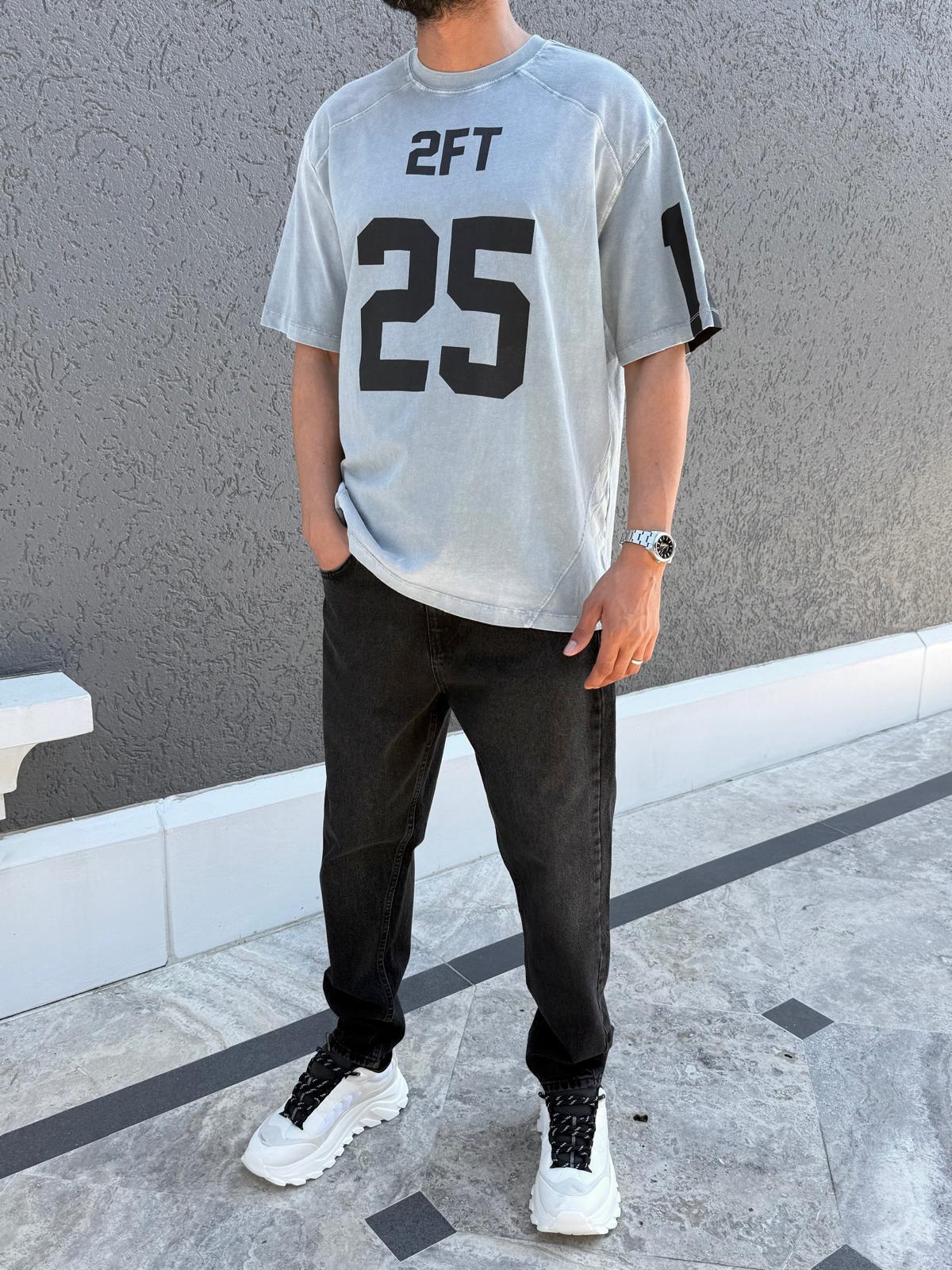 25 Baskılı Oversize Tişört Gri