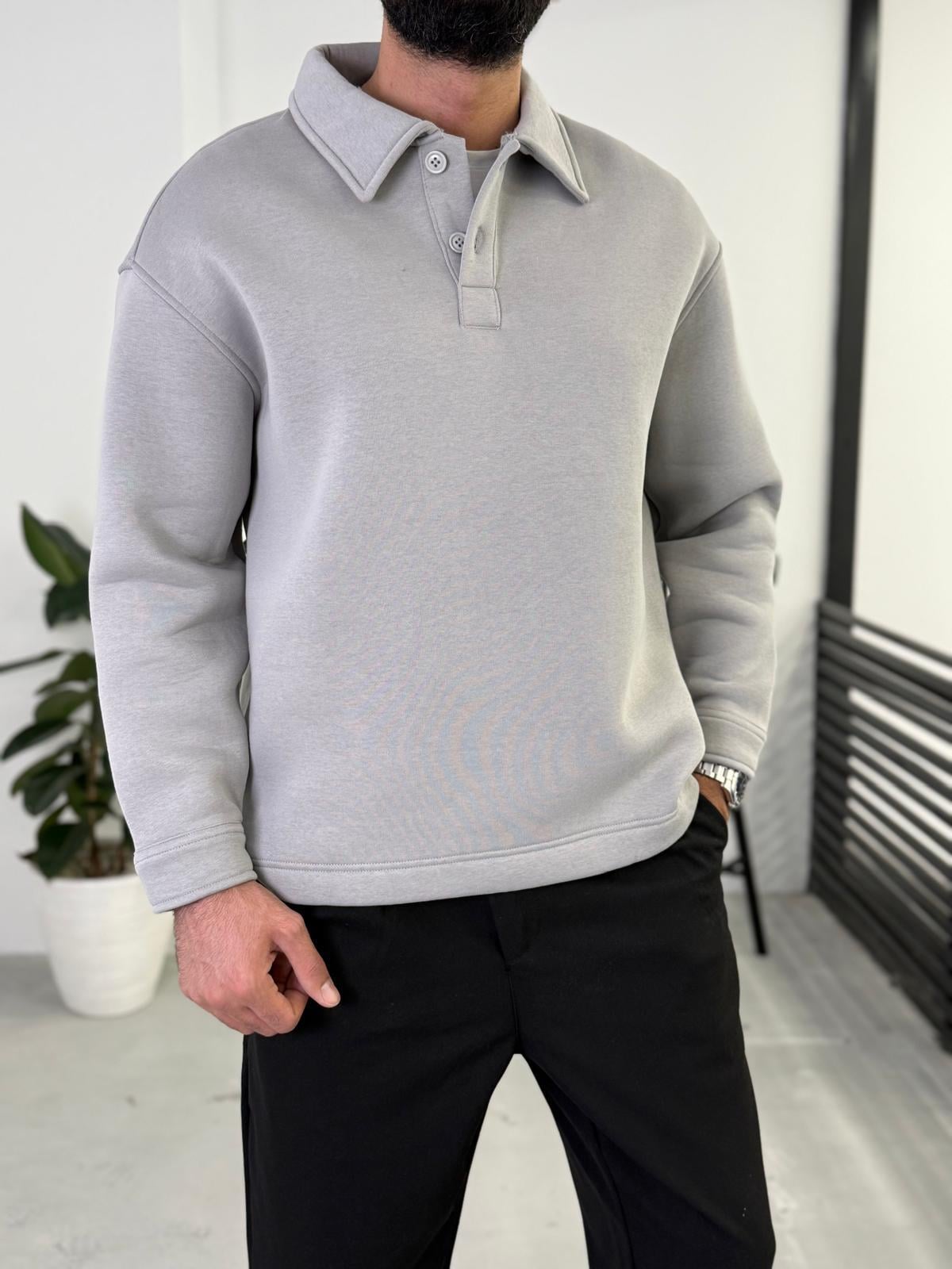 3 İplik Şardonlu Basic Polo Yaka Gri