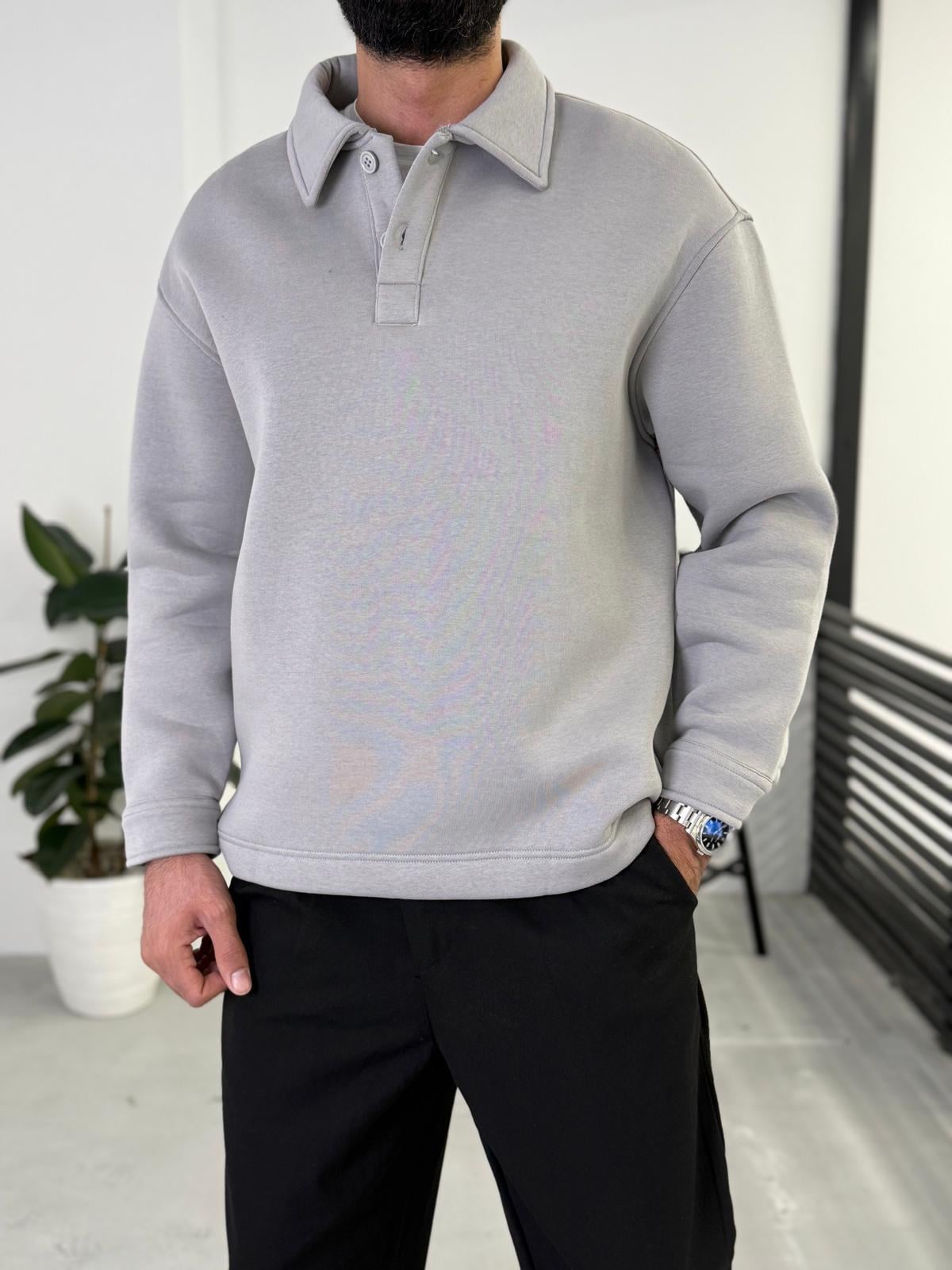 3 İplik Şardonlu Basic Polo Yaka Gri