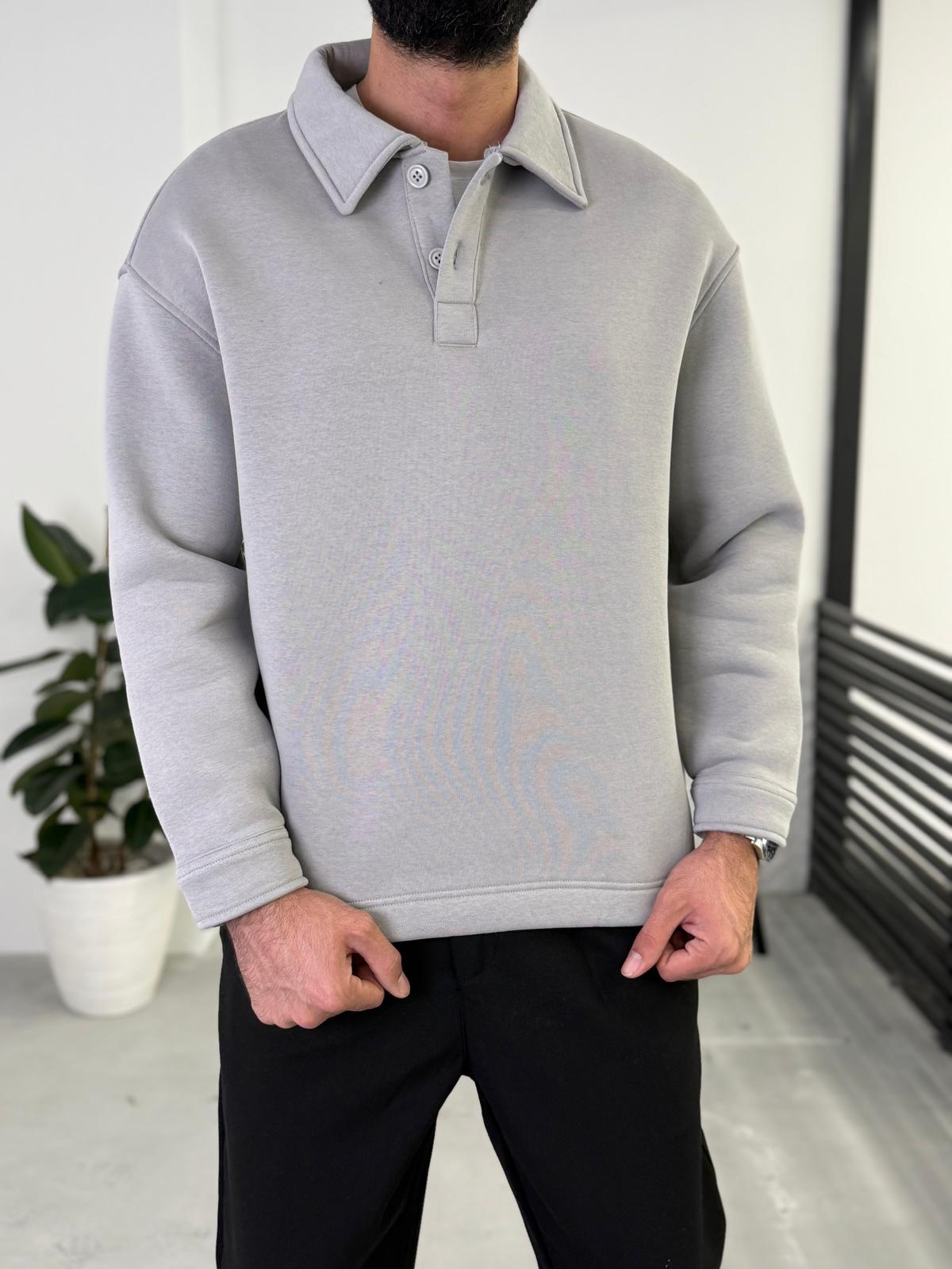 3 İplik Şardonlu Basic Polo Yaka Gri