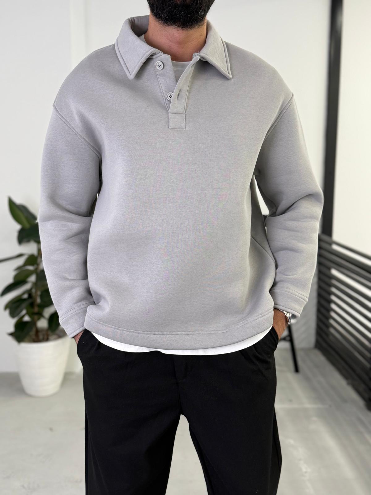 3 İplik Şardonlu Basic Polo Yaka Gri
