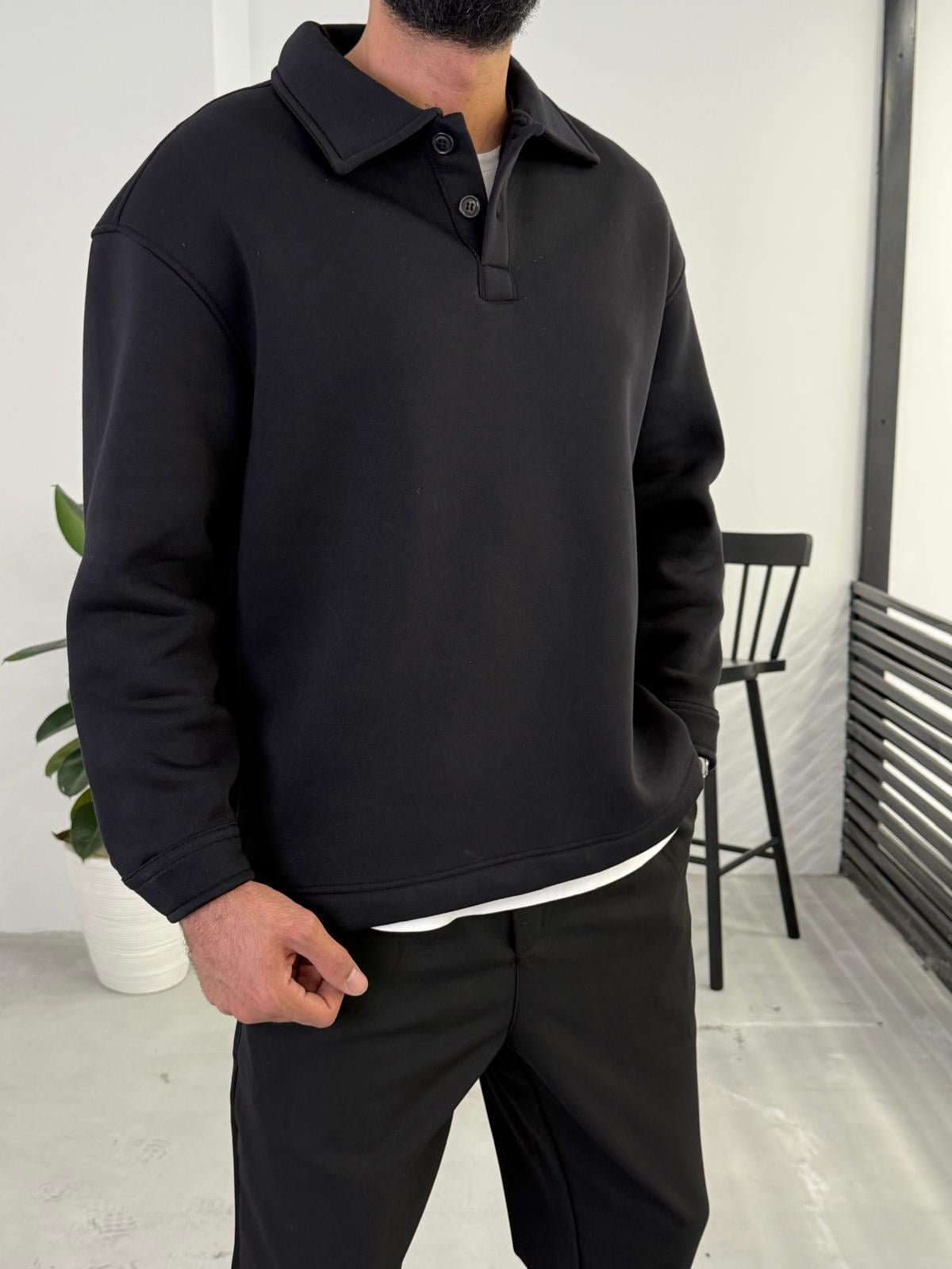 3 İplik Şardonlu Basic Polo Yaka Siyah