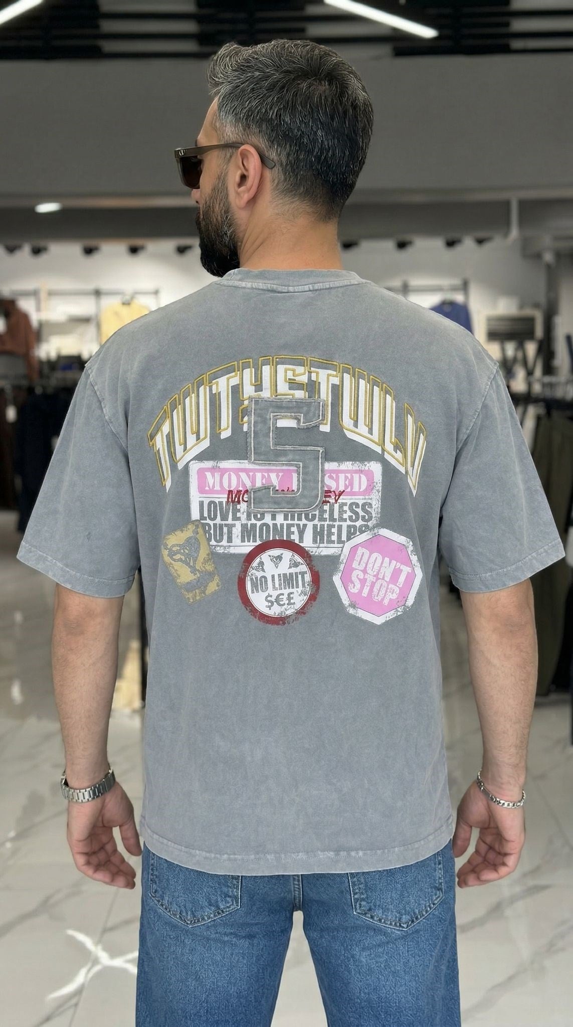 5 Number Dokumalı T-shirt Gri