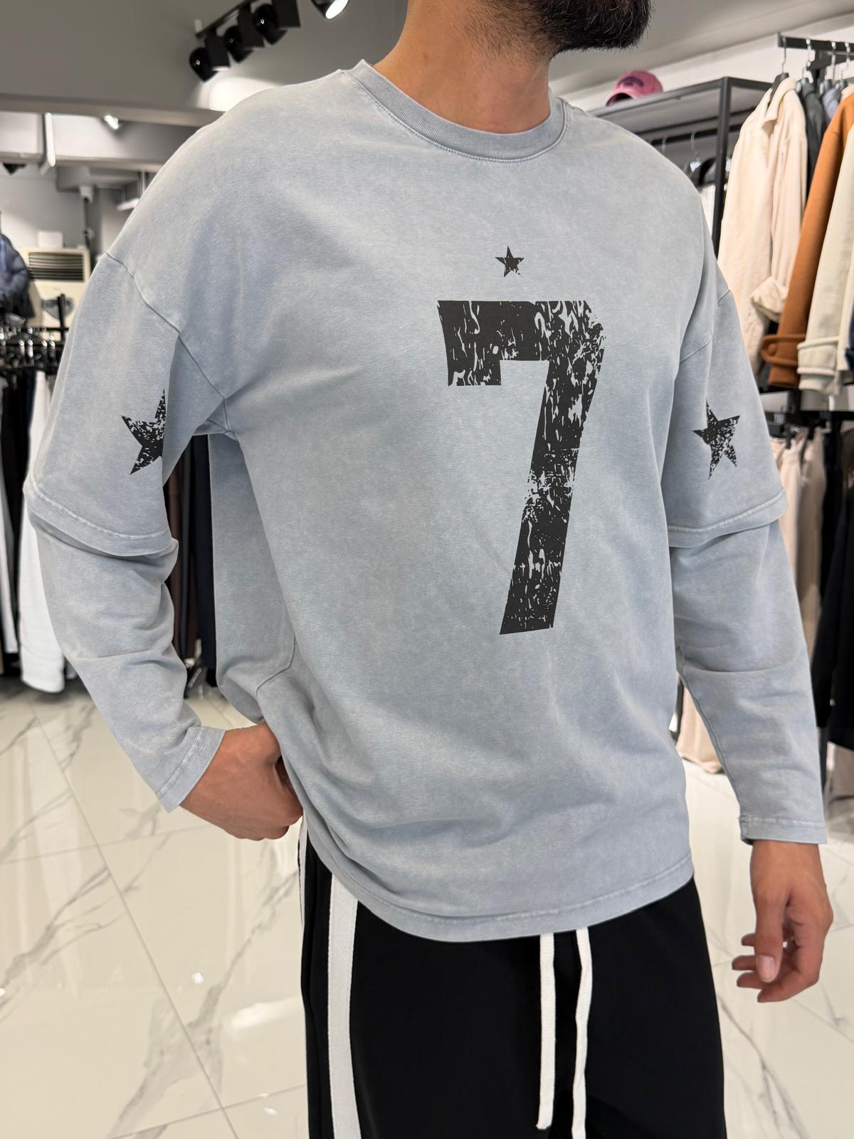 7 Numara Baskılı Sweatshirt Gri