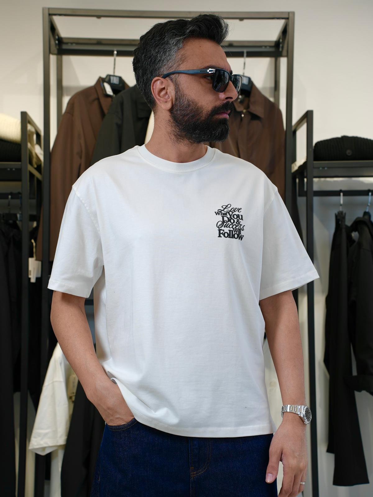 Aslan Baskılı Oversize Kalıp Tshirt Beyaz