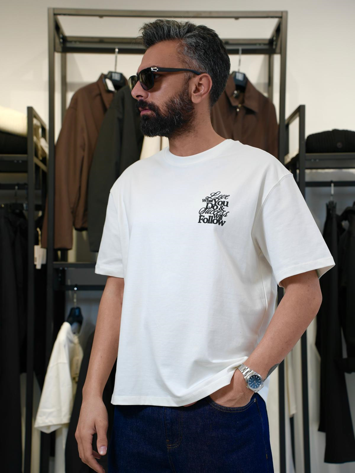 Aslan Baskılı Oversize Kalıp Tshirt Beyaz
