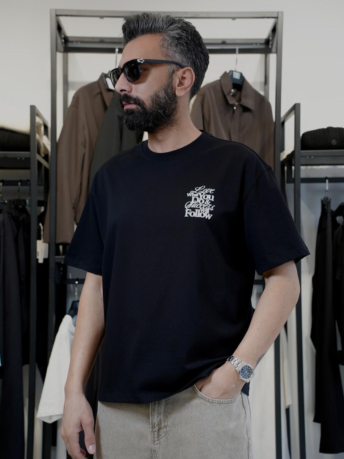 Aslan Baskılı Oversize Kalıp Tshirt Siyah