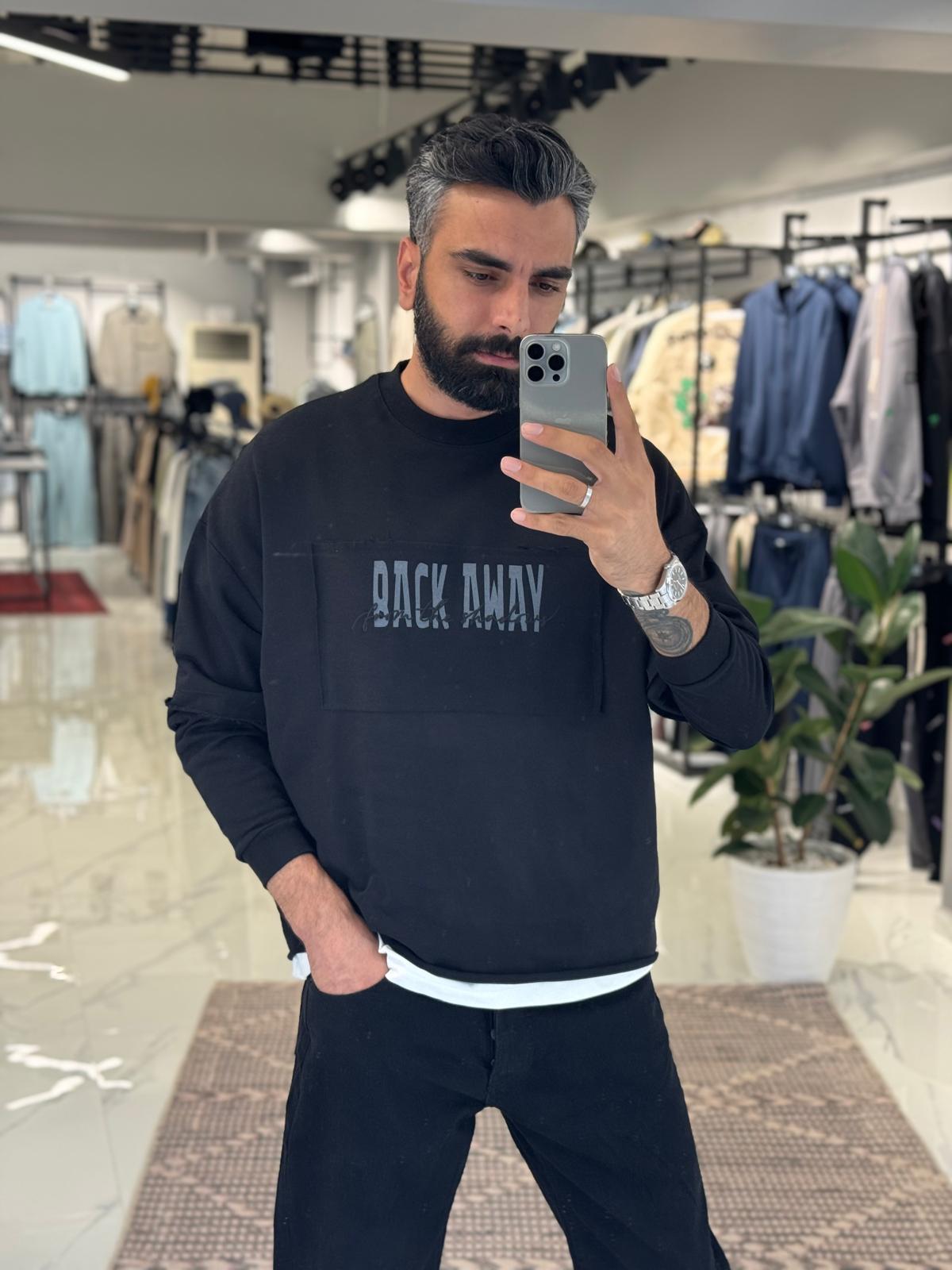 Back Away Yazılı Sweat Siyah