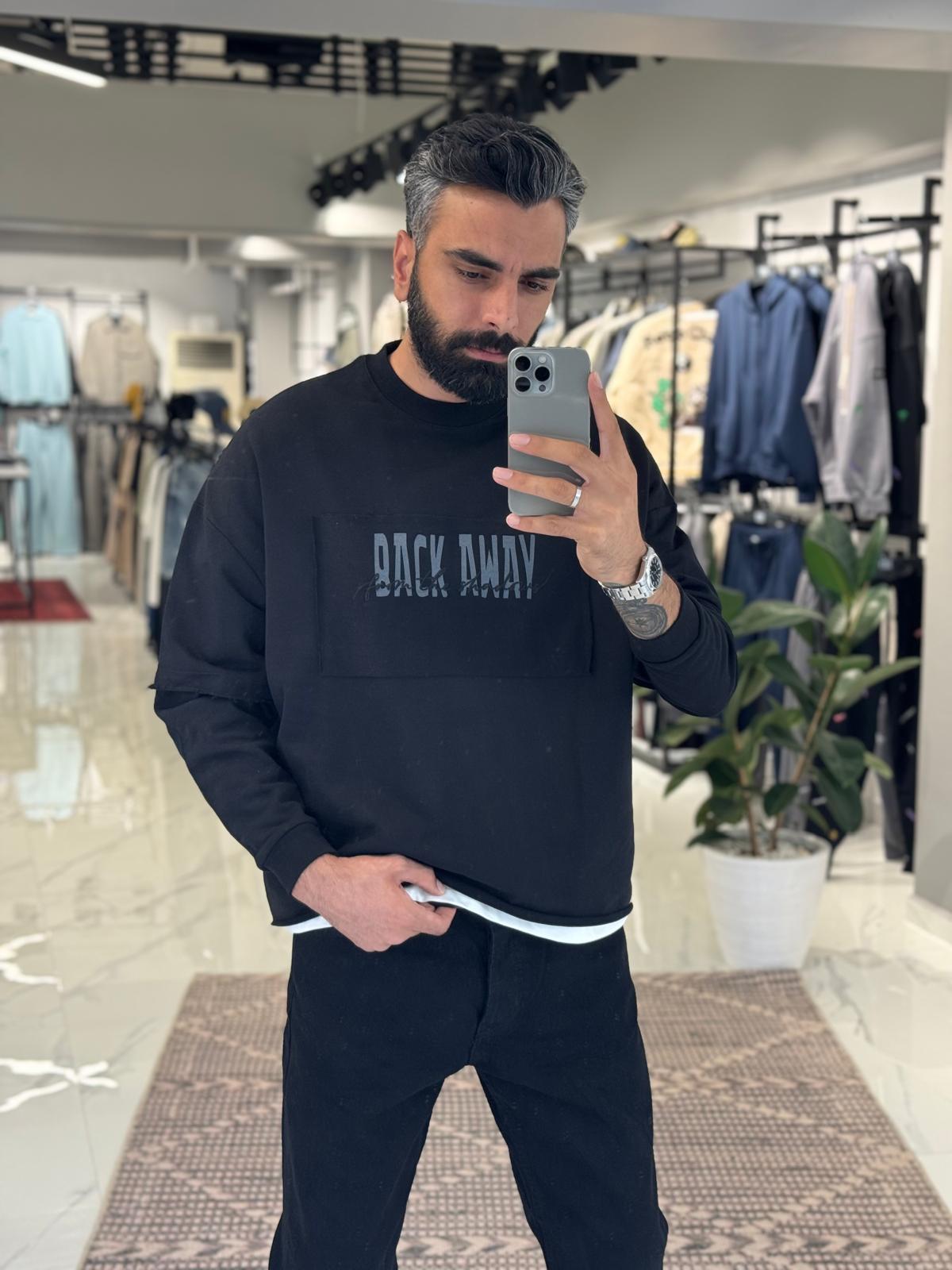 Back Away Yazılı Sweat Siyah