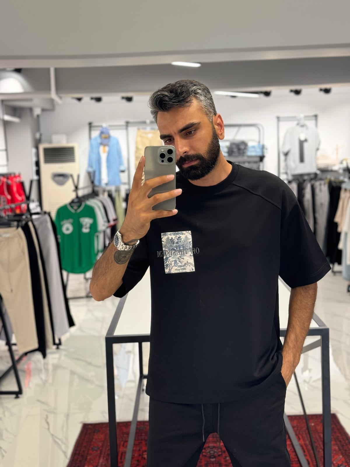 Baskı Detay Oversize T-Shirt Siyah