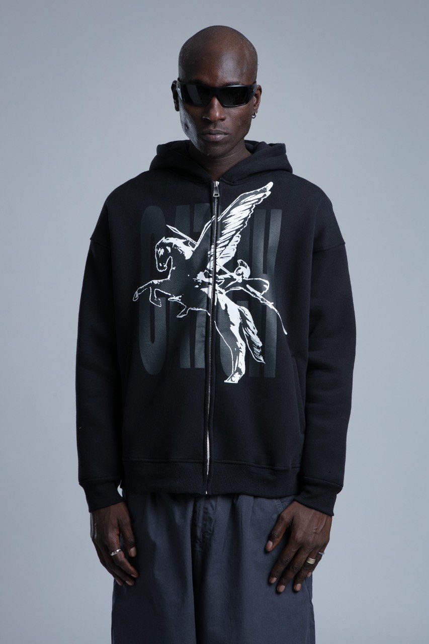 Baskı Detaylı Fermuarlı Sweatshirt Siyah
