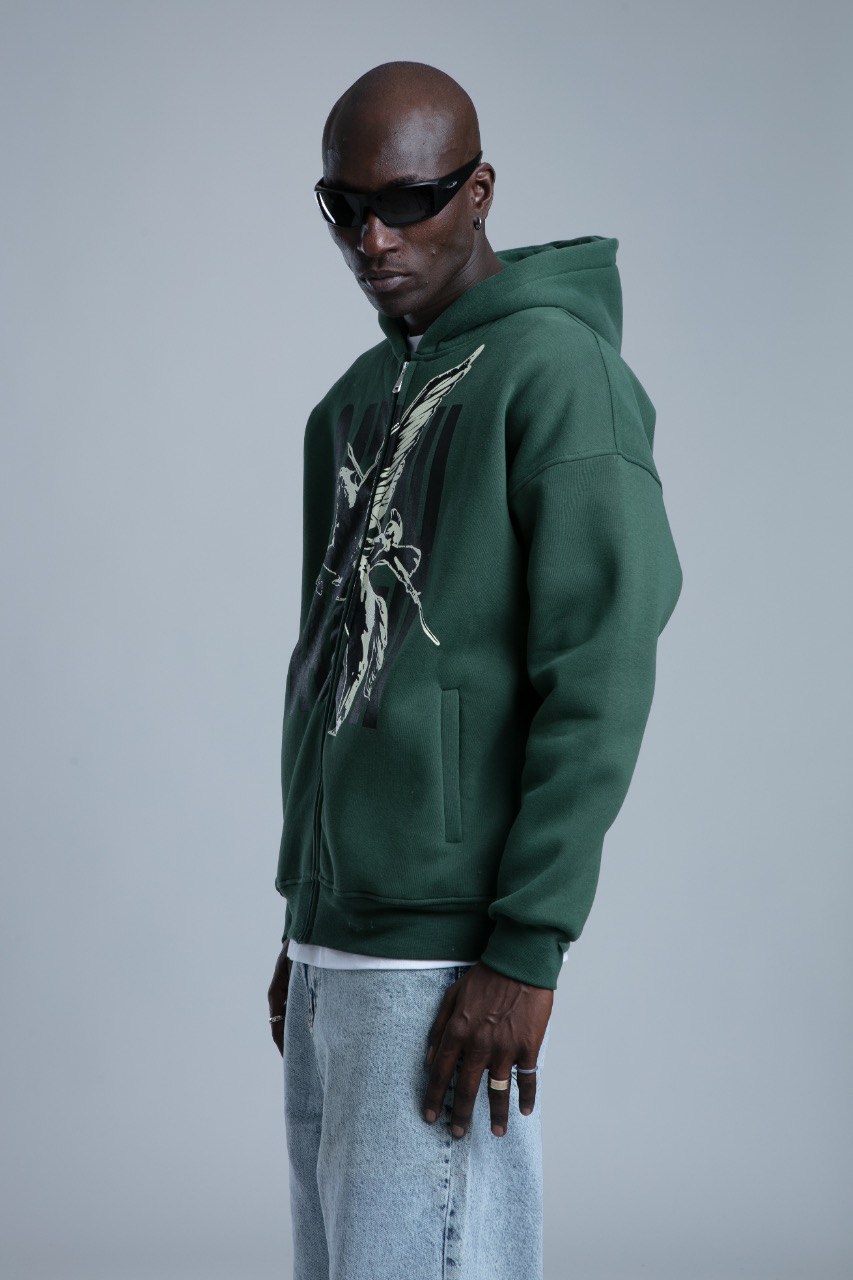 Baskı Detaylı Fermuarlı Sweatshirt Yeşil