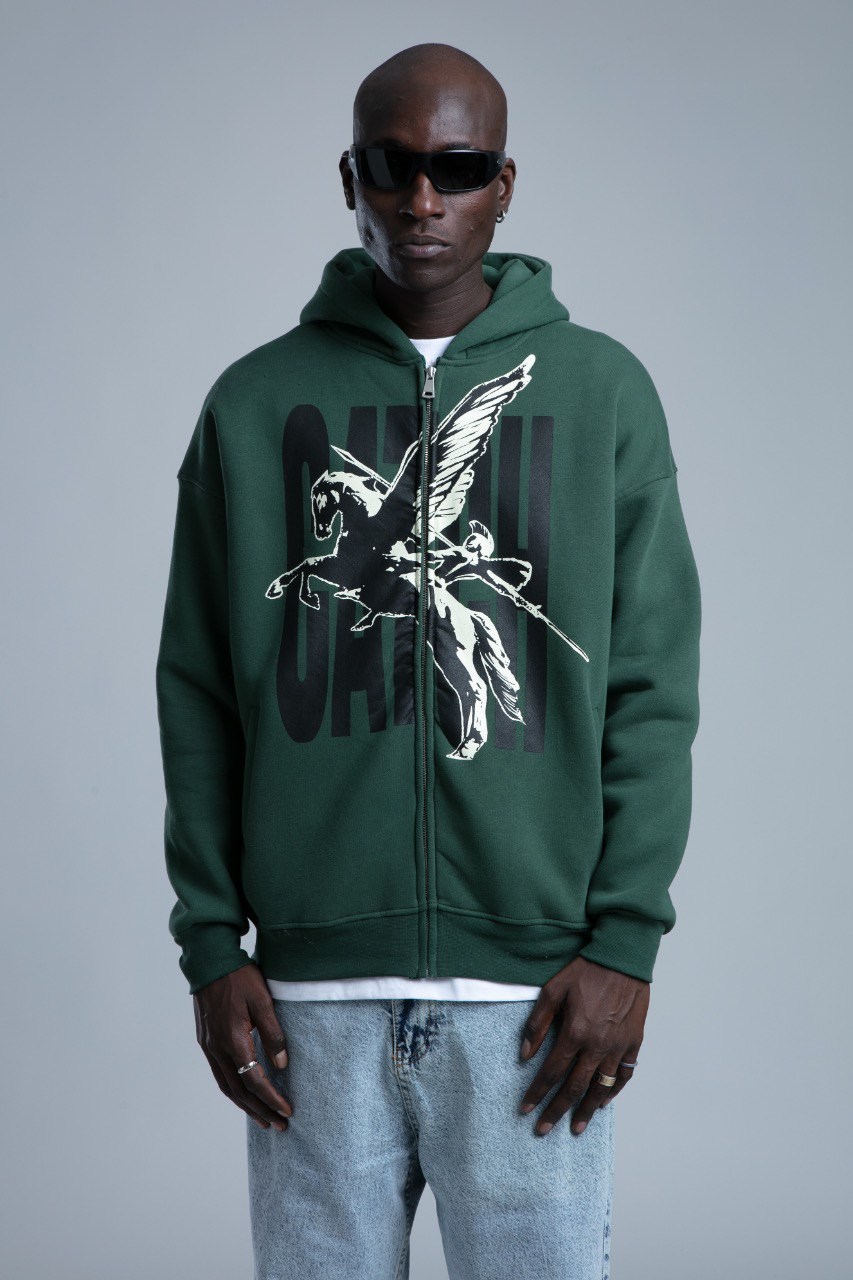 Baskı Detaylı Fermuarlı Sweatshirt Yeşil