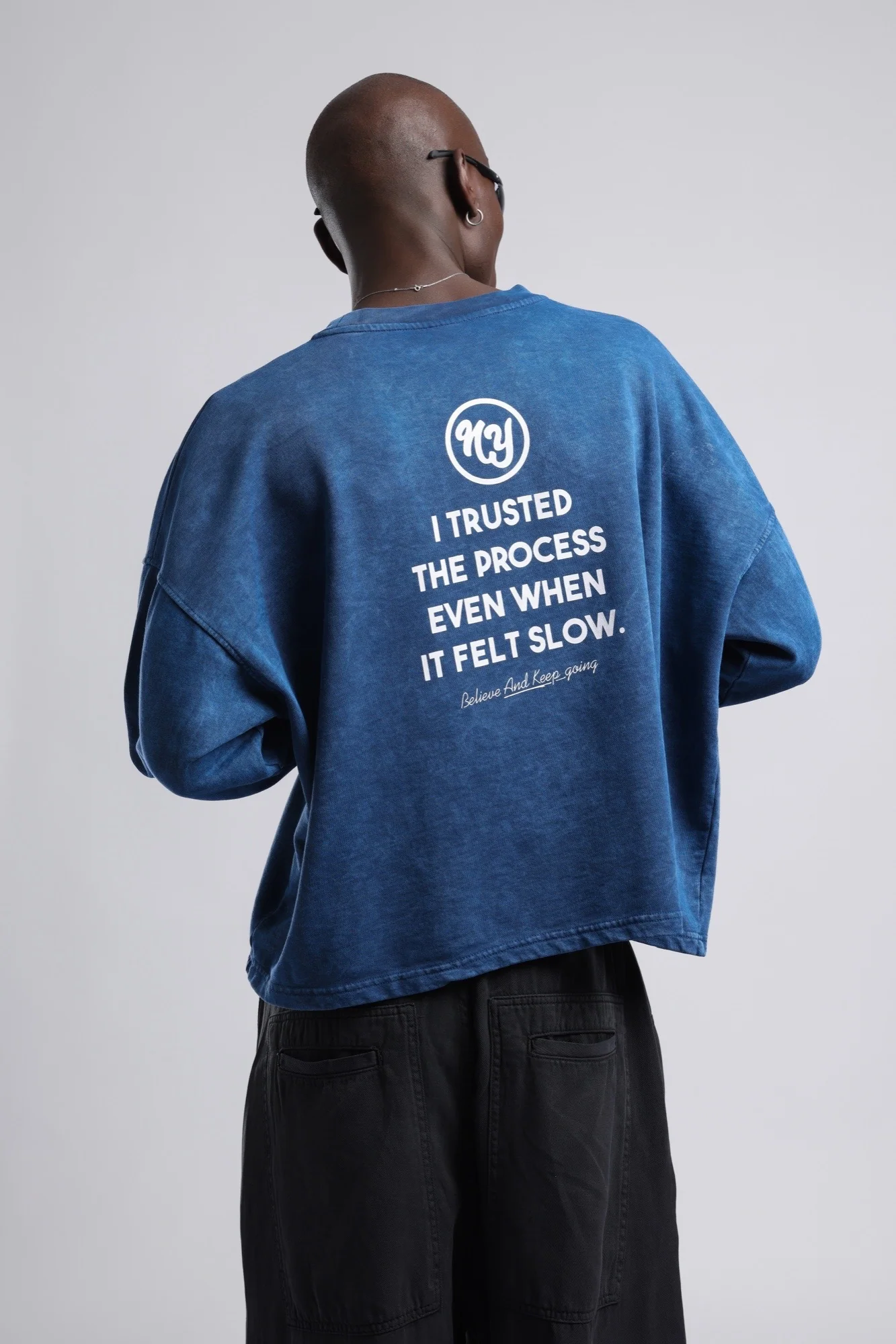Baskılı Düşük Omuzlu Relaxed Fit Sweatshirt Lacivert